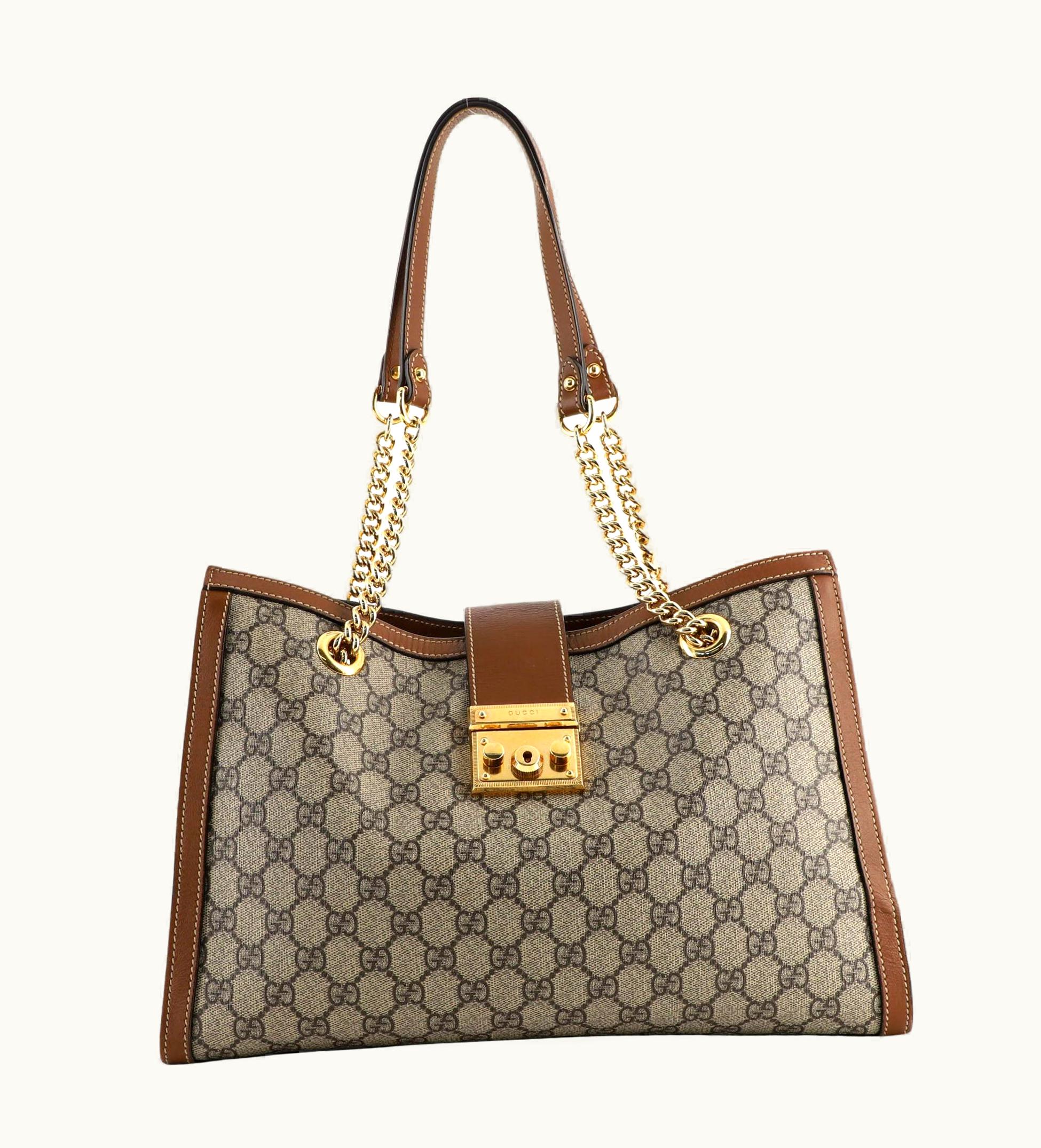 Gucci Padlock Chain Tote Gg Coated Canvas Medium