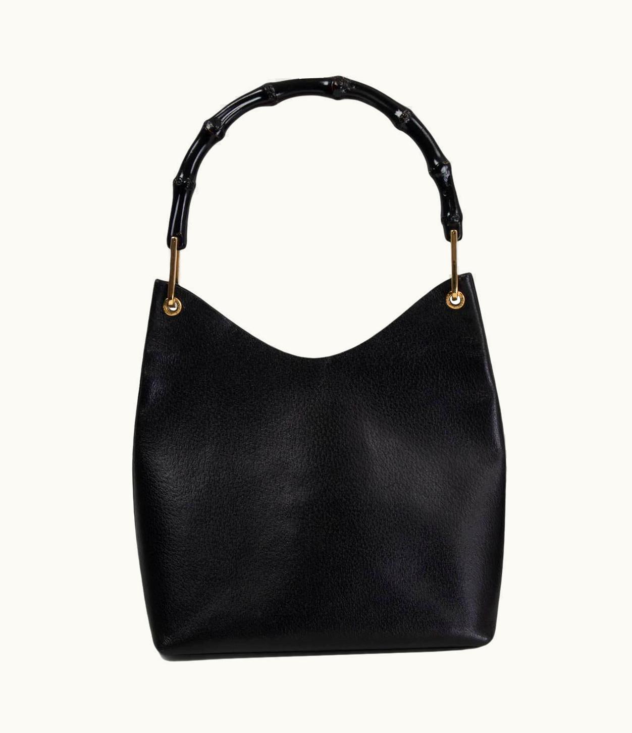 Gucci Black Leather Bamboo Handle Hobo Shoulder Bag
