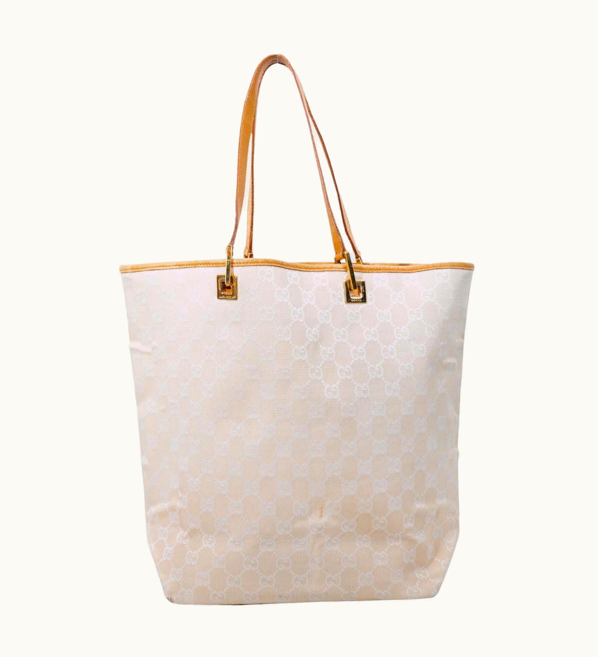 Gucci Vintage Beige Canvas Gg Monogram Tote