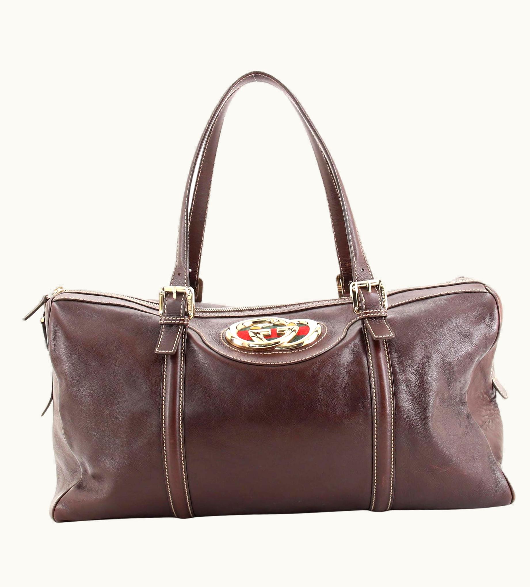 Gucci Britt Web Boston Duffle Bag Leather Large