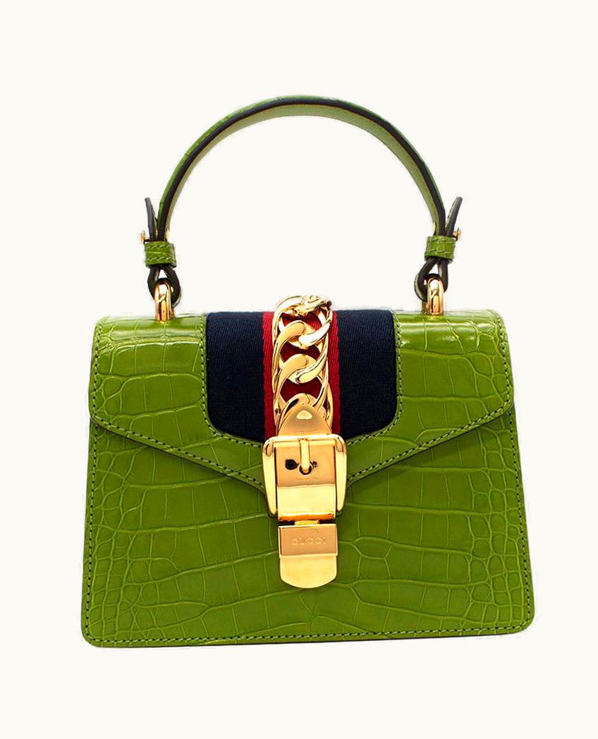Gucci Sylvie Mini Chain-embellished Alligator Shoulder Bag