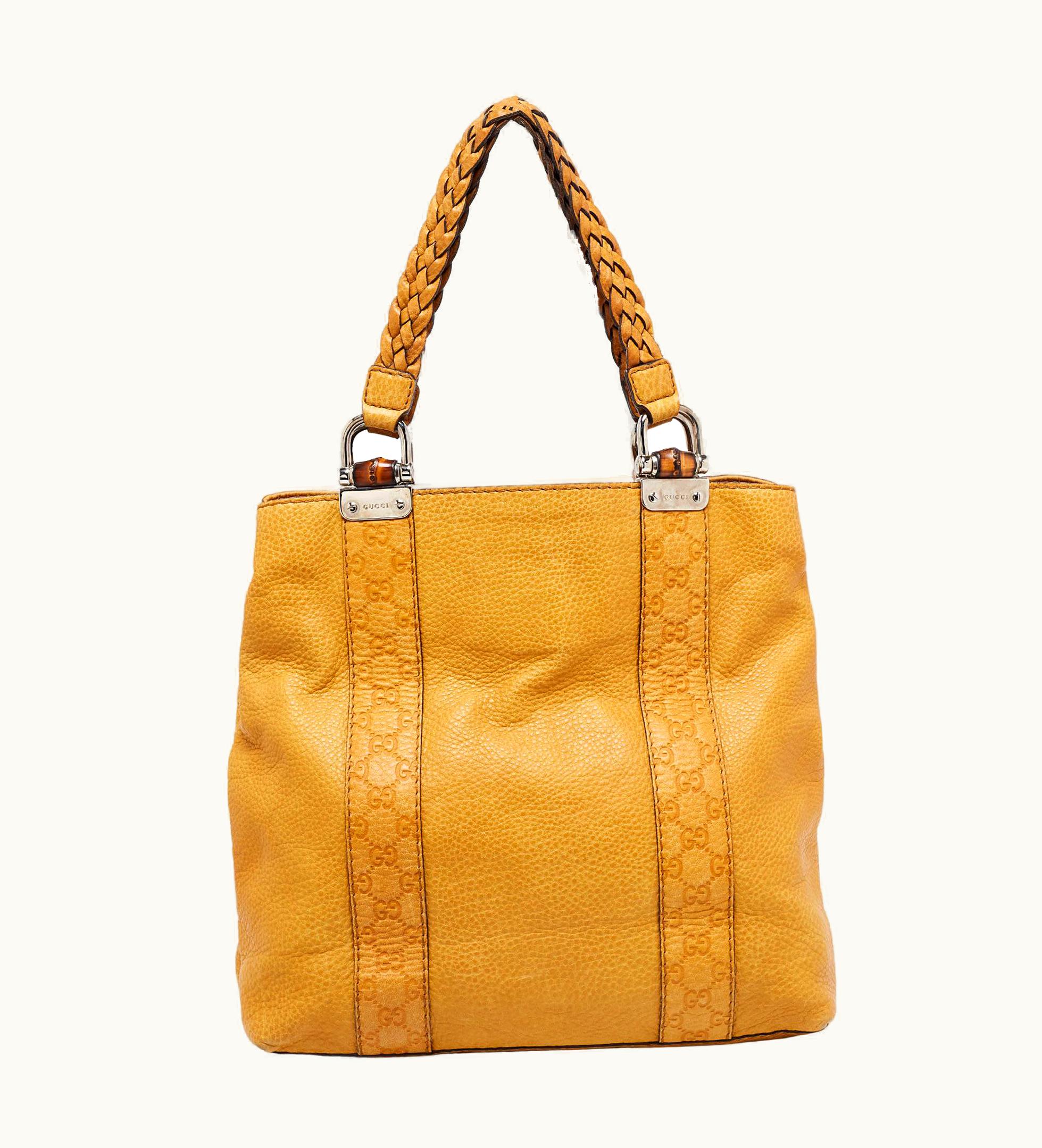 Gucci Yellow Guccissima Leather Large Bamboo Bar Tote