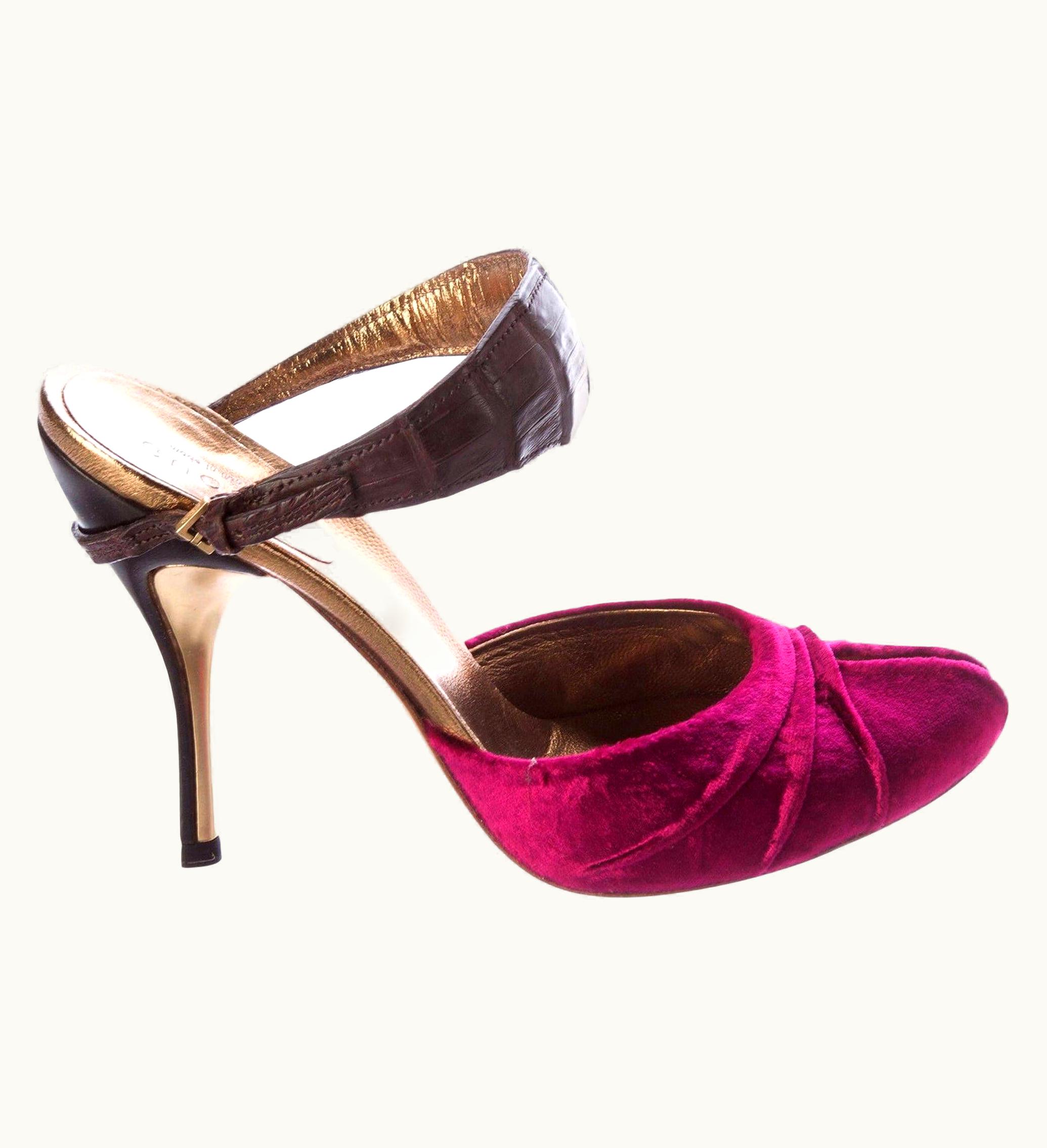 Gucci Velvet And Crocodile Heels Mules UZ0573067