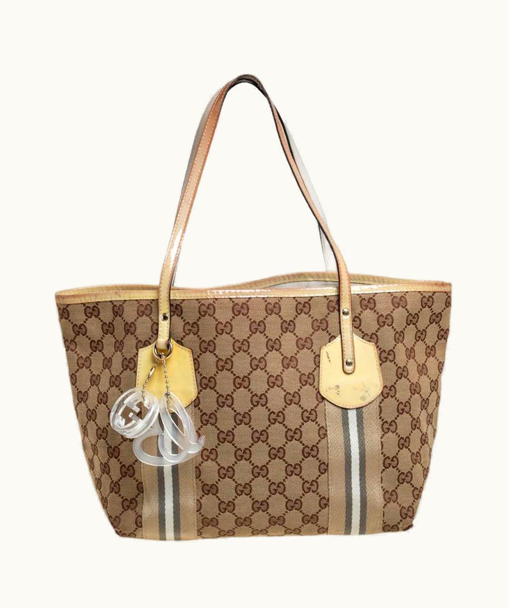 Gucci Beige/Yellow Gg Canvas And Patent Leather Tote