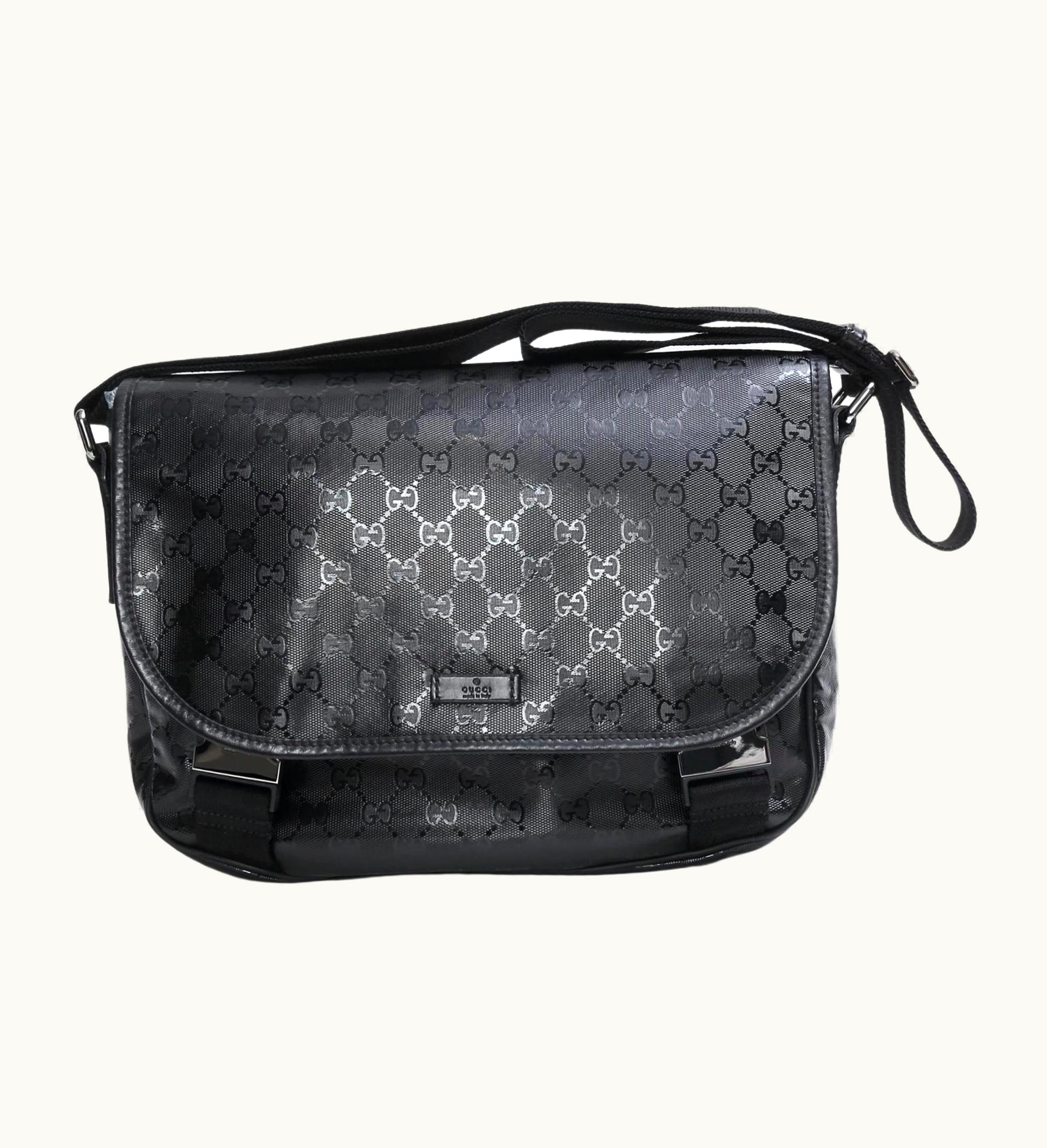 Gucci Black Imprime Monogram Flap Medium Messenger Bag (201732)