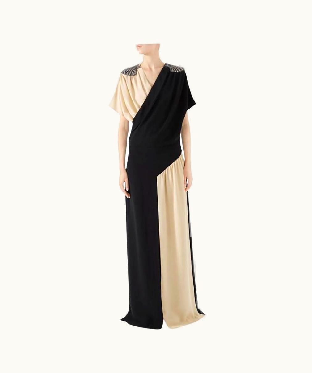 Gucci Gucci Shell-shoulder Bicolor Silk Dress