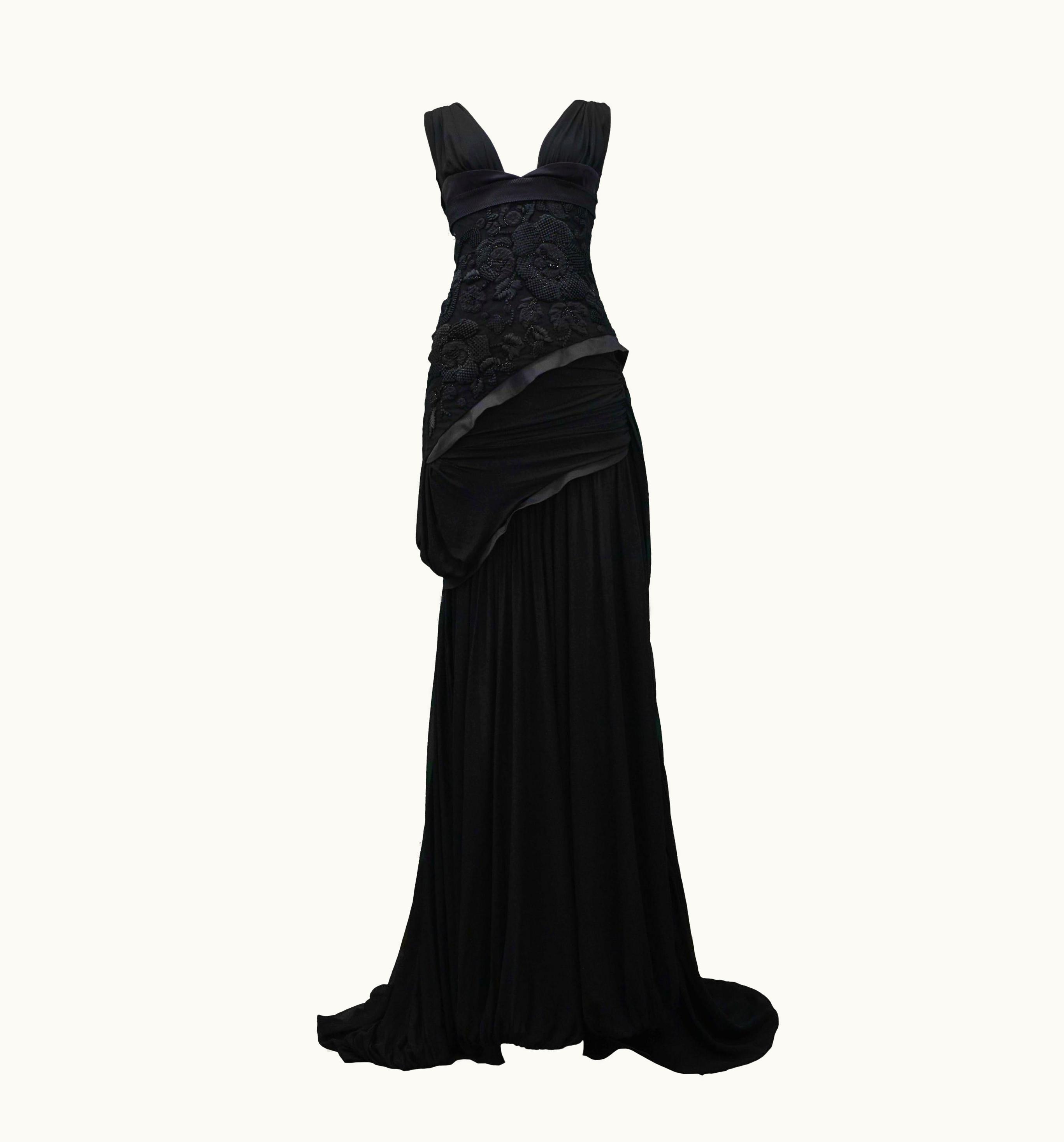 Gucci Stunning Gucci Black Floral Embroidered Cutout Evening Gown 2005
