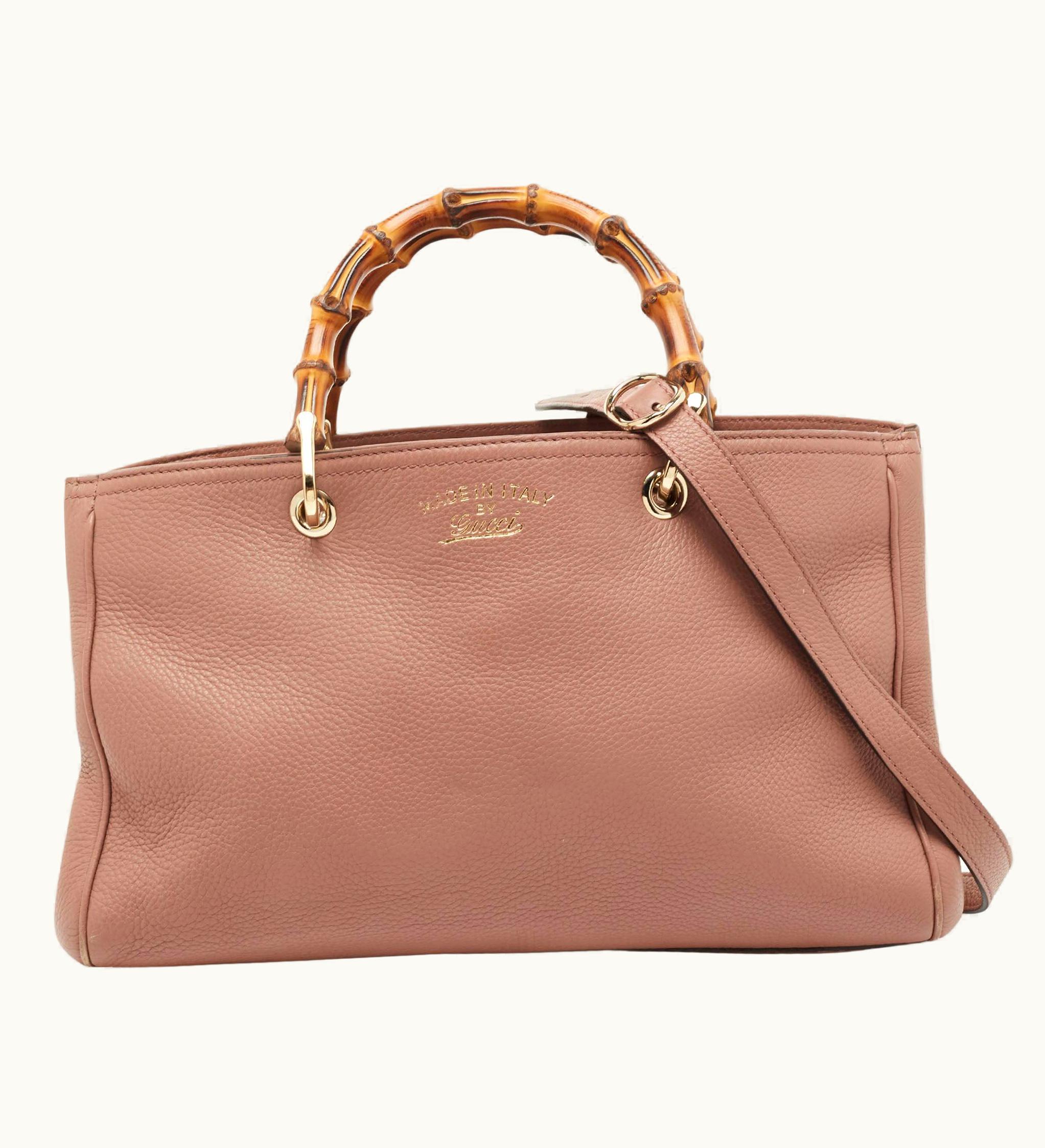 Gucci Gucci Dusty Pink Leather Medium Bamboo Shopper Tote