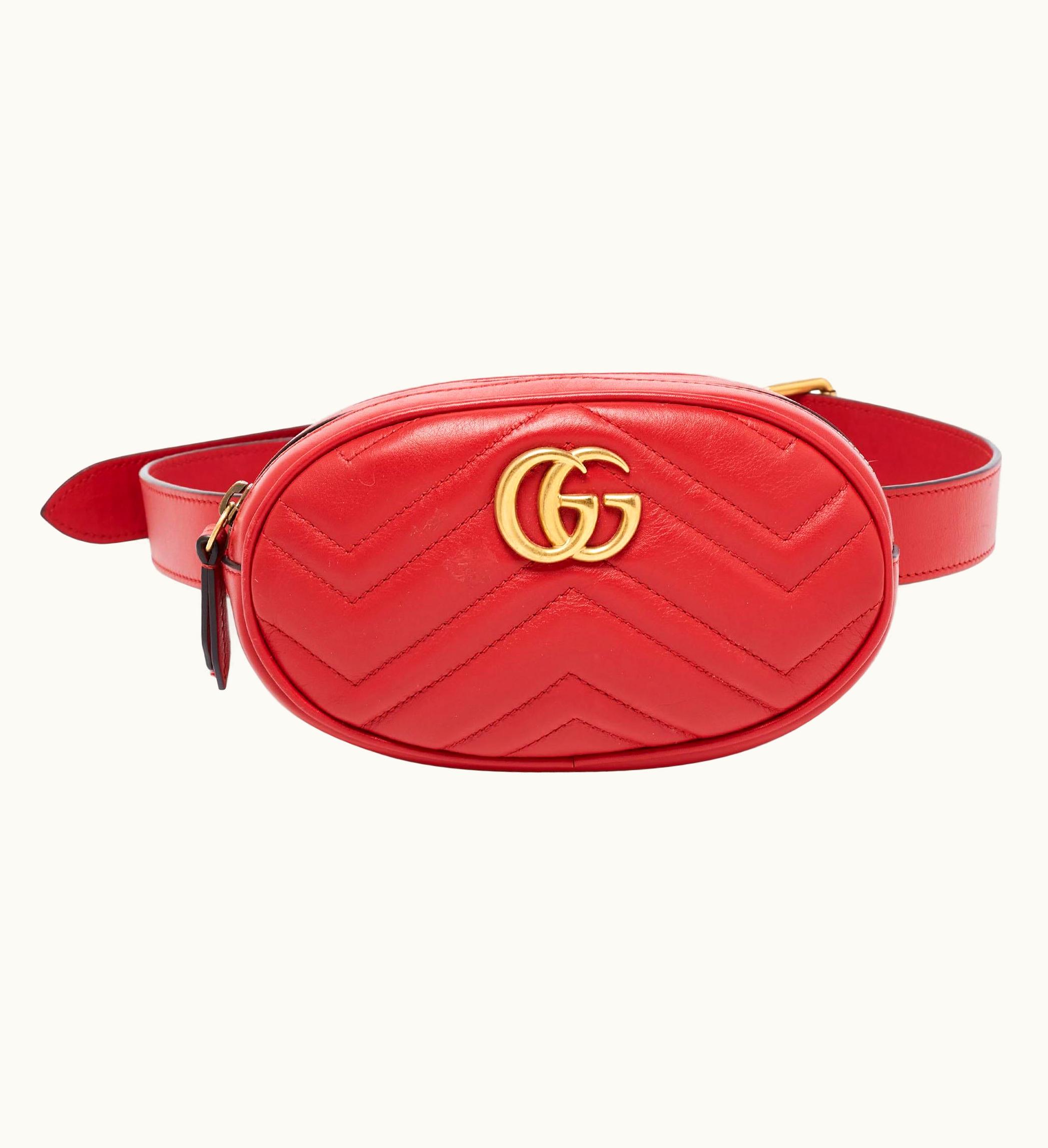 Gucci Gucci Red Matelassé Leather Gg Marmont Belt Bag