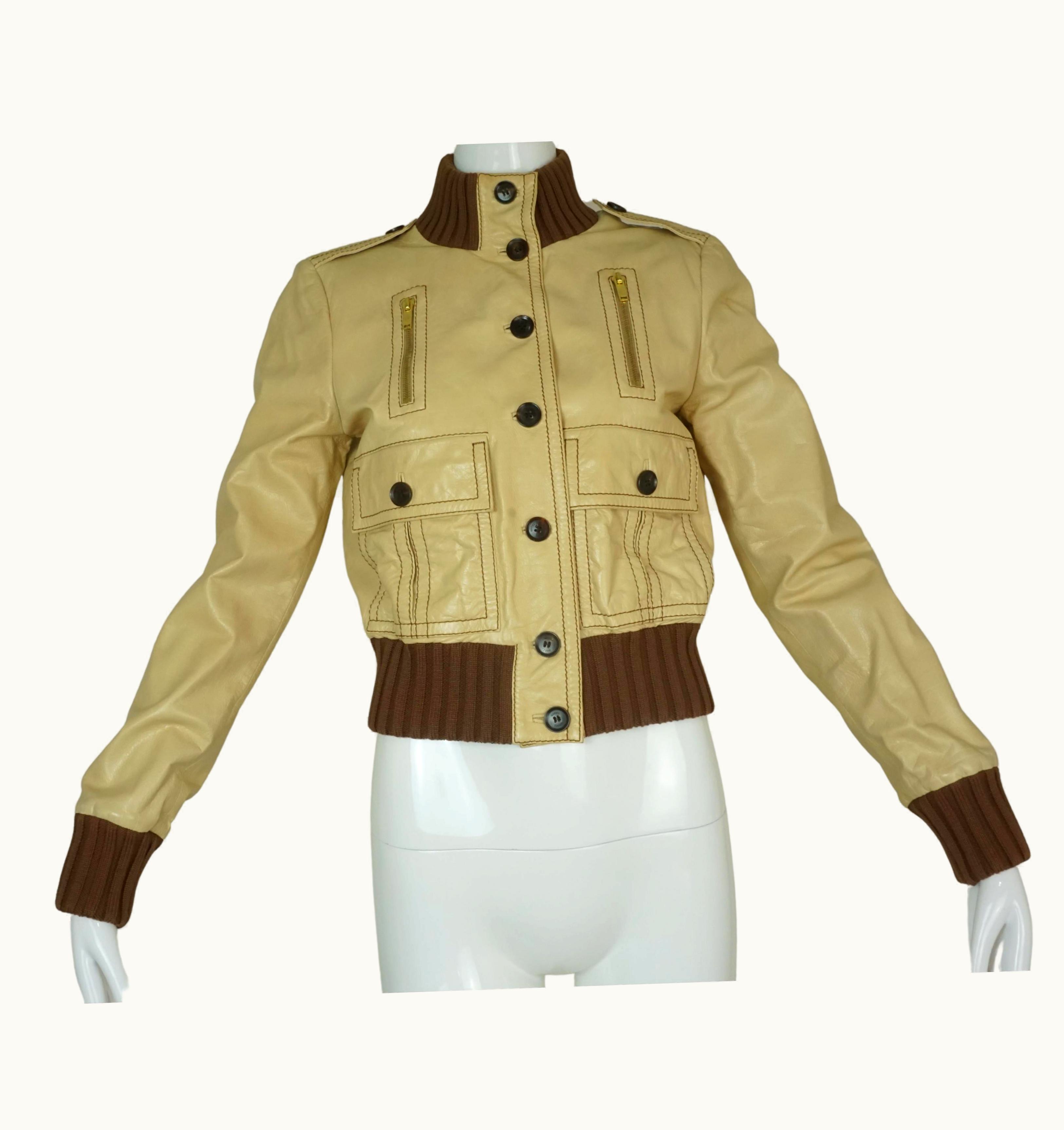 Gucci Gucci Cropped Leather Bomber Jacket WS/S Knit Cuffs & Collar