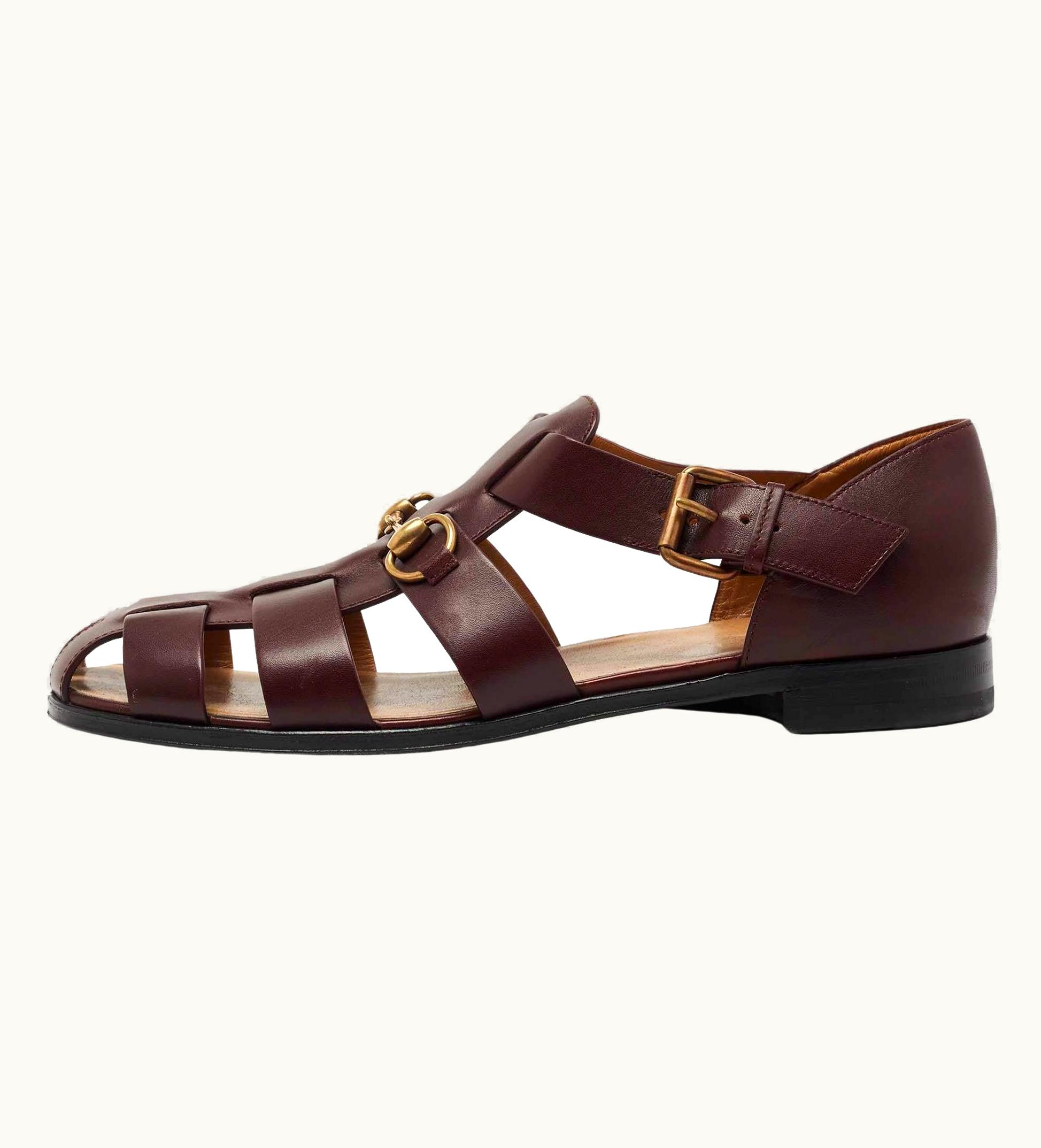 Gucci Gucci Burgundy Leather Elektra Fisherman Sandals