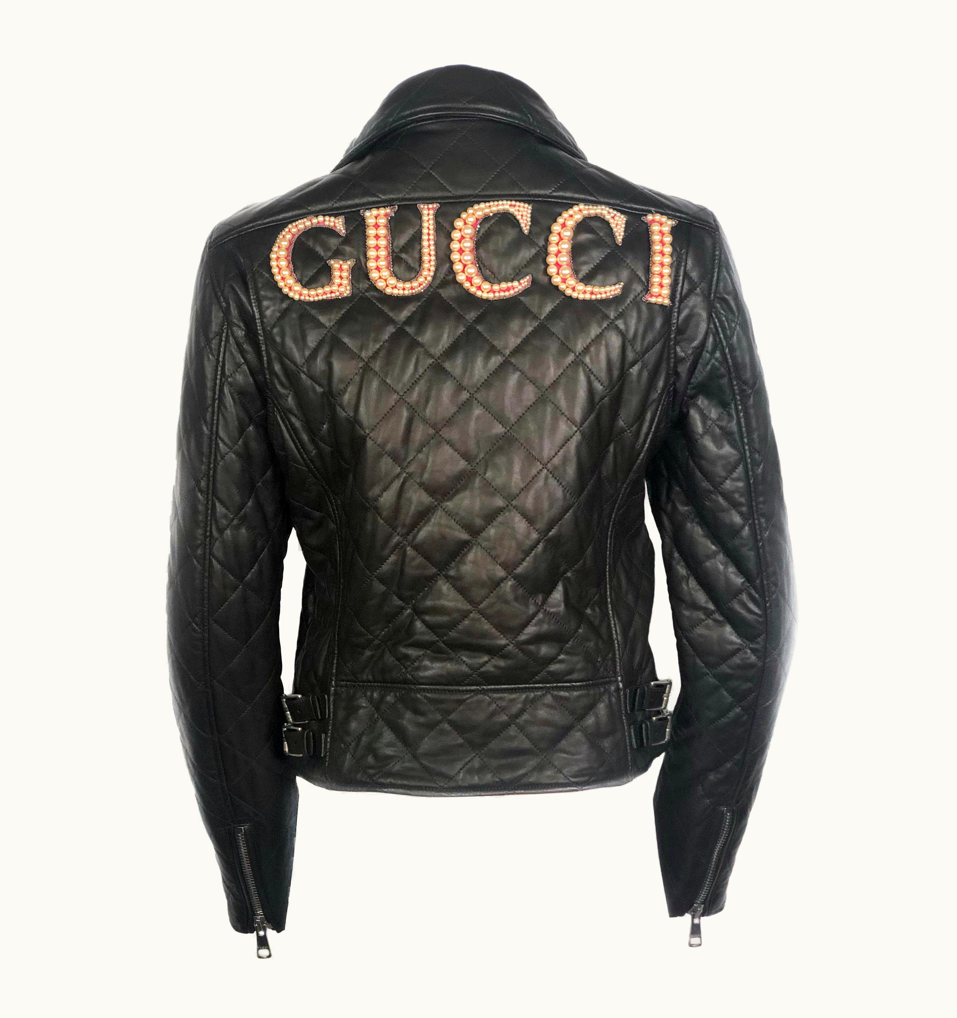 Gucci Gucci Brown Leather Moto Jacket WS/S Pearls