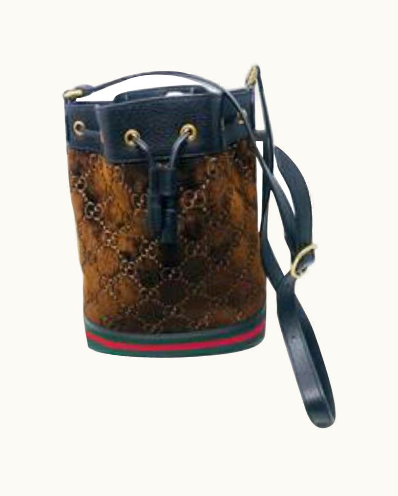 Gucci Gucci Logo Brown Cut Velvet Ophia Gg Bucket Bag