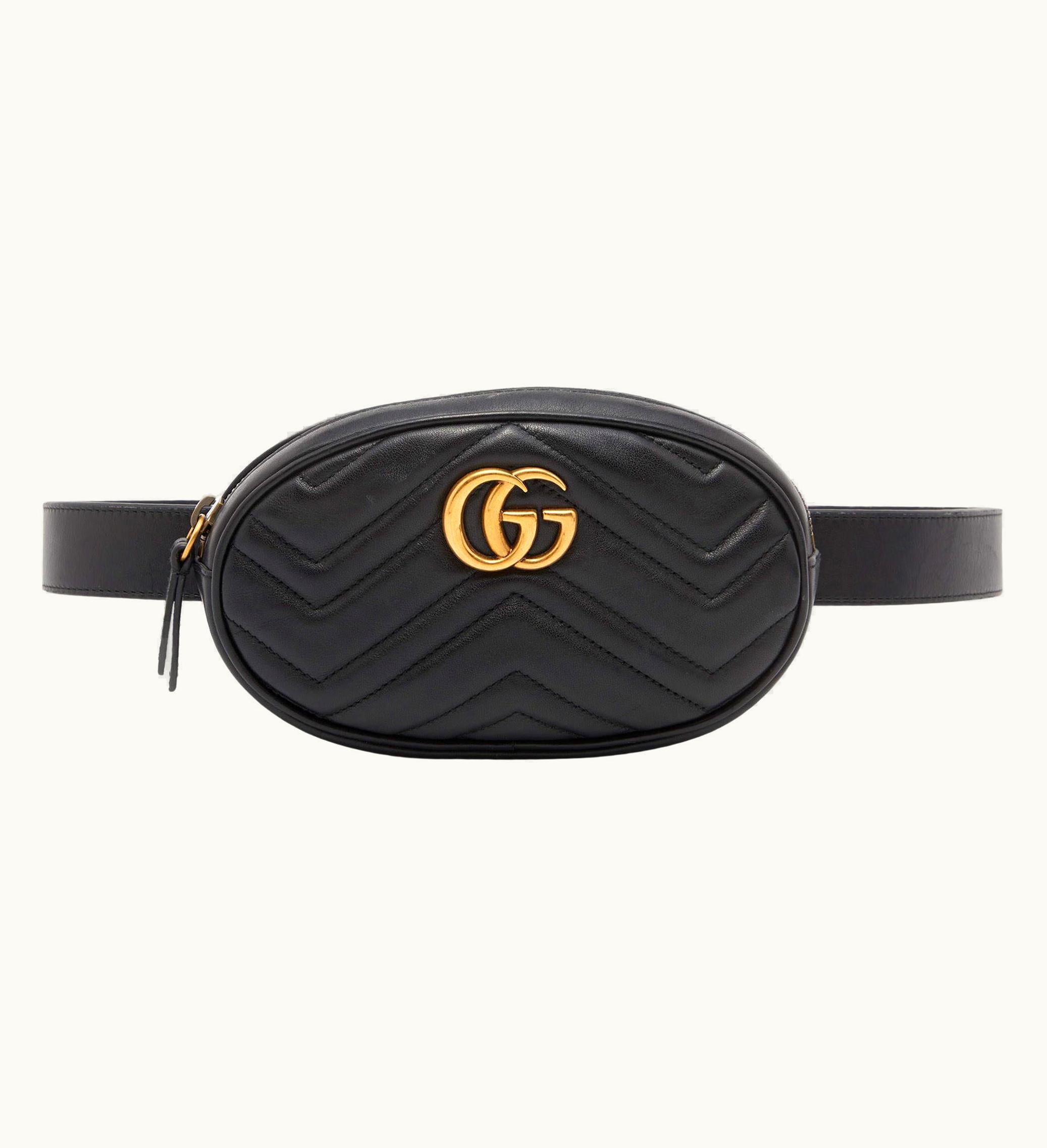 Gucci Gucci Black Matelassé Leather Gg Marmont Belt Bag