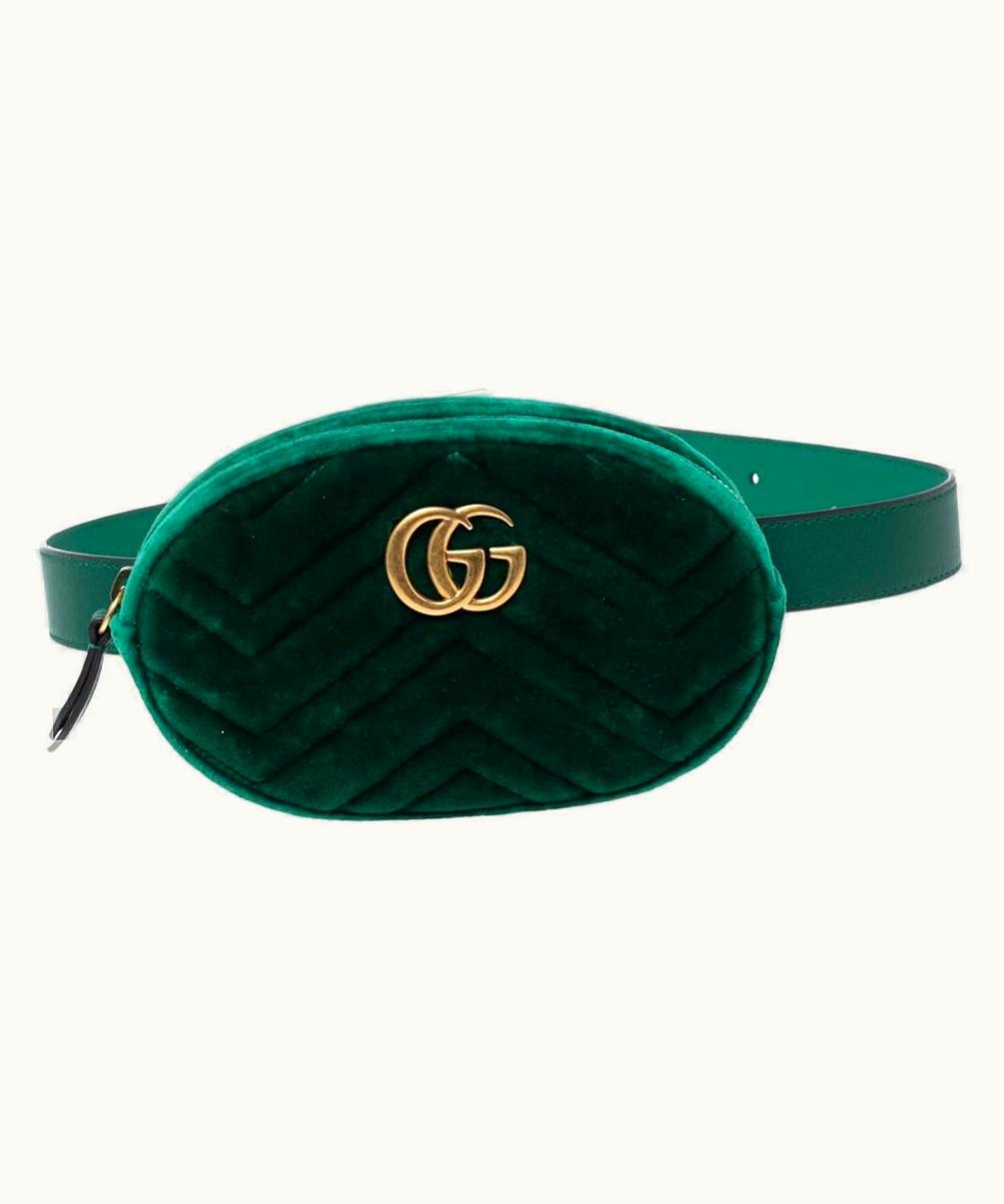 Gucci Gucci Green Matelassé Velvet Gg Marmont Belt Bag