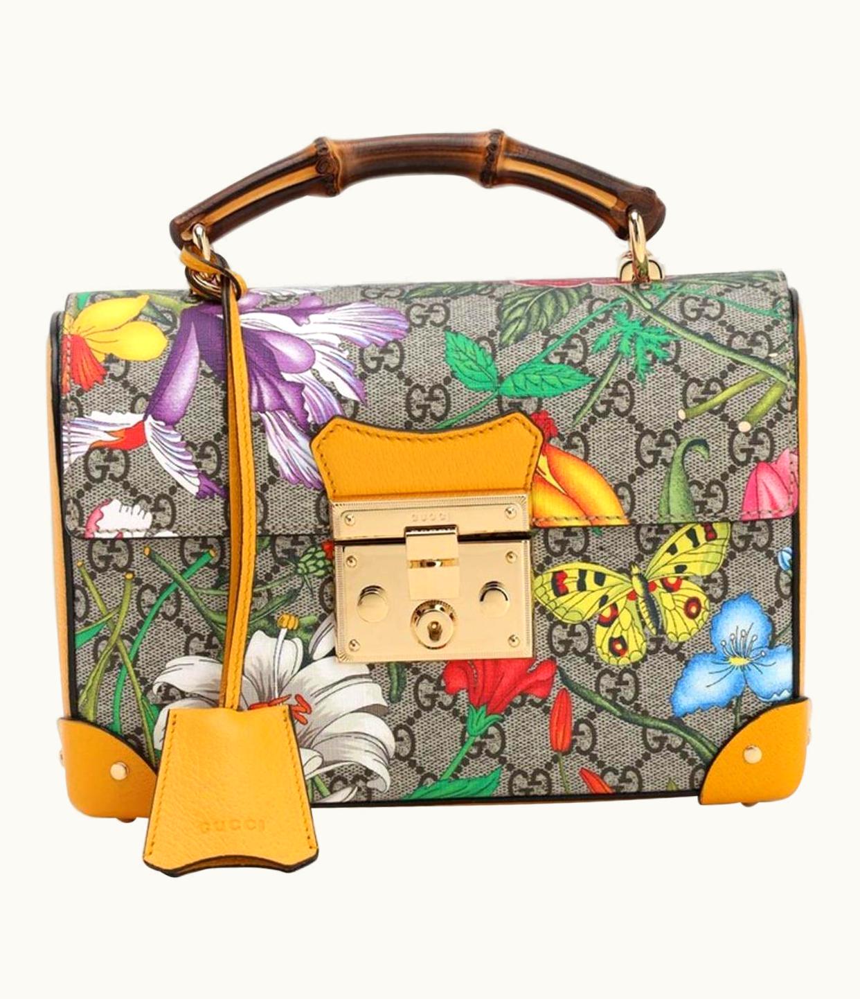 Gucci Gucci Multicolor Small Gg Flora Bamboo Padlock Bag
