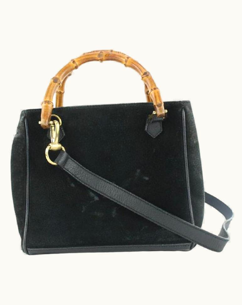 Gucci Gucci Black Suede Bamboo 2way Tote Bag 22gks422