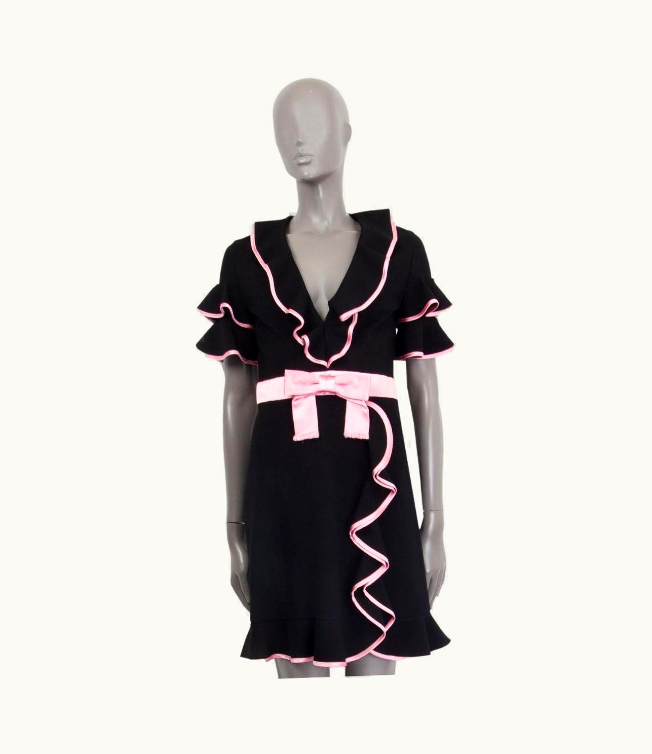 Gucci Gucci Black & Pink Trim Ruffled Bow Dress