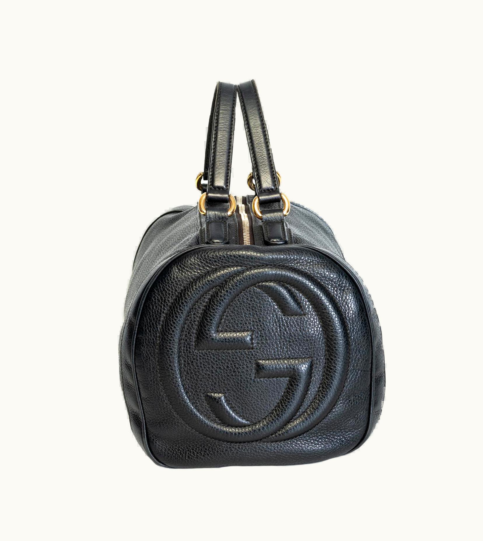 Gucci Gucci Pebbled Calfskin Medium Soho Boston Black Handbag
