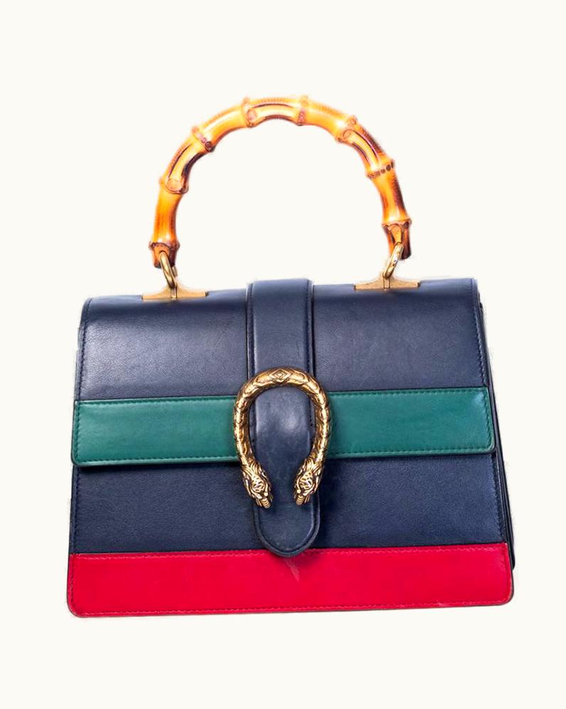 Gucci Gucci Striped Dionysus Medium Bamboo Top Handle Bag