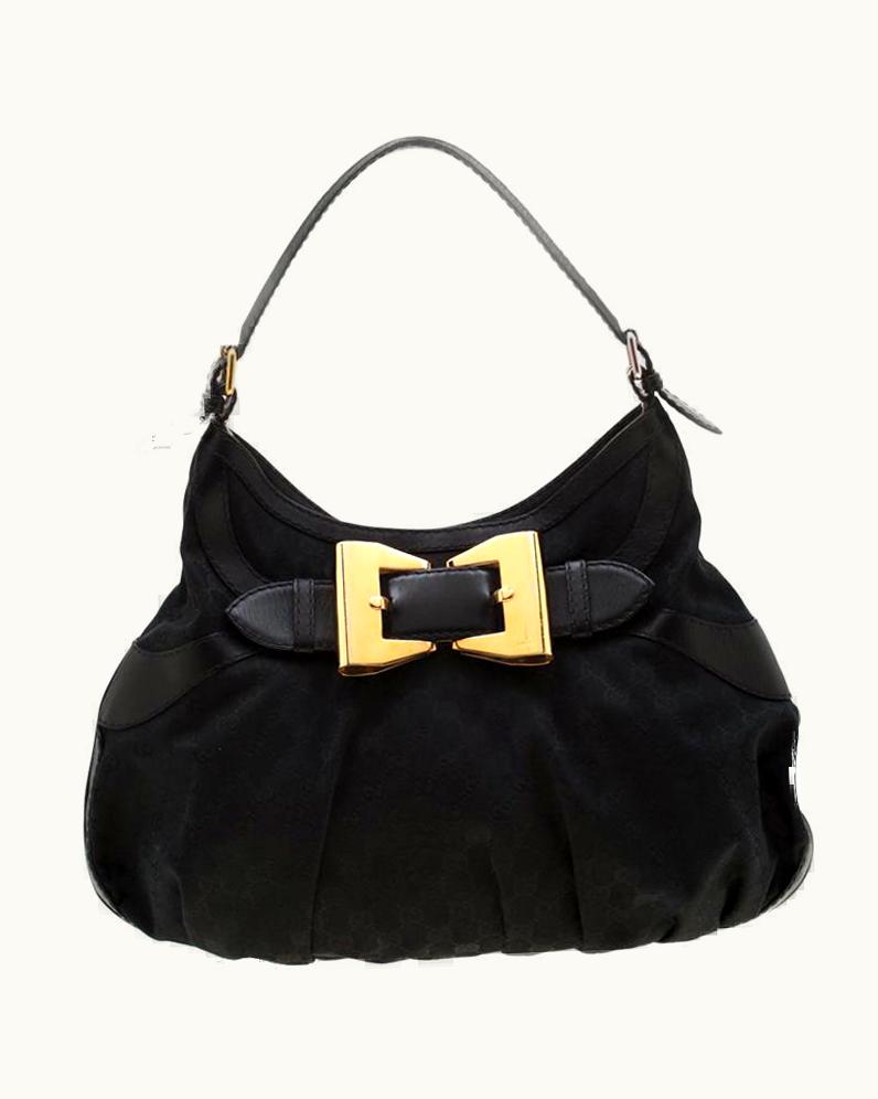 Gucci Gucci Black Gg Canvas And Leather Queen Hobo
