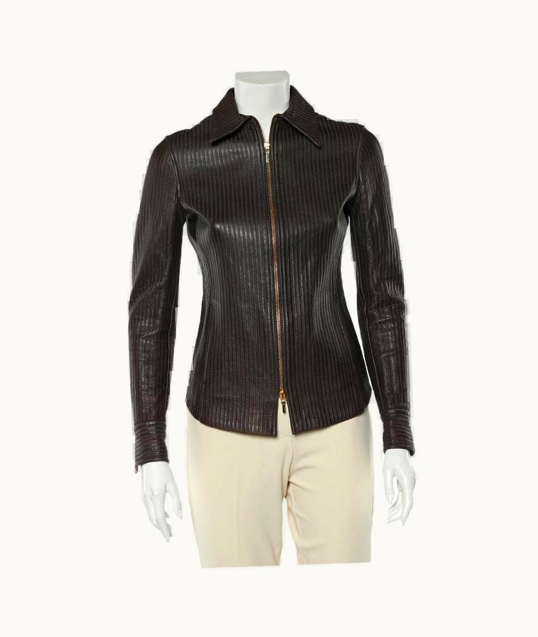 Gucci Gucci Brown Stitched Leather Zip Front Jacket