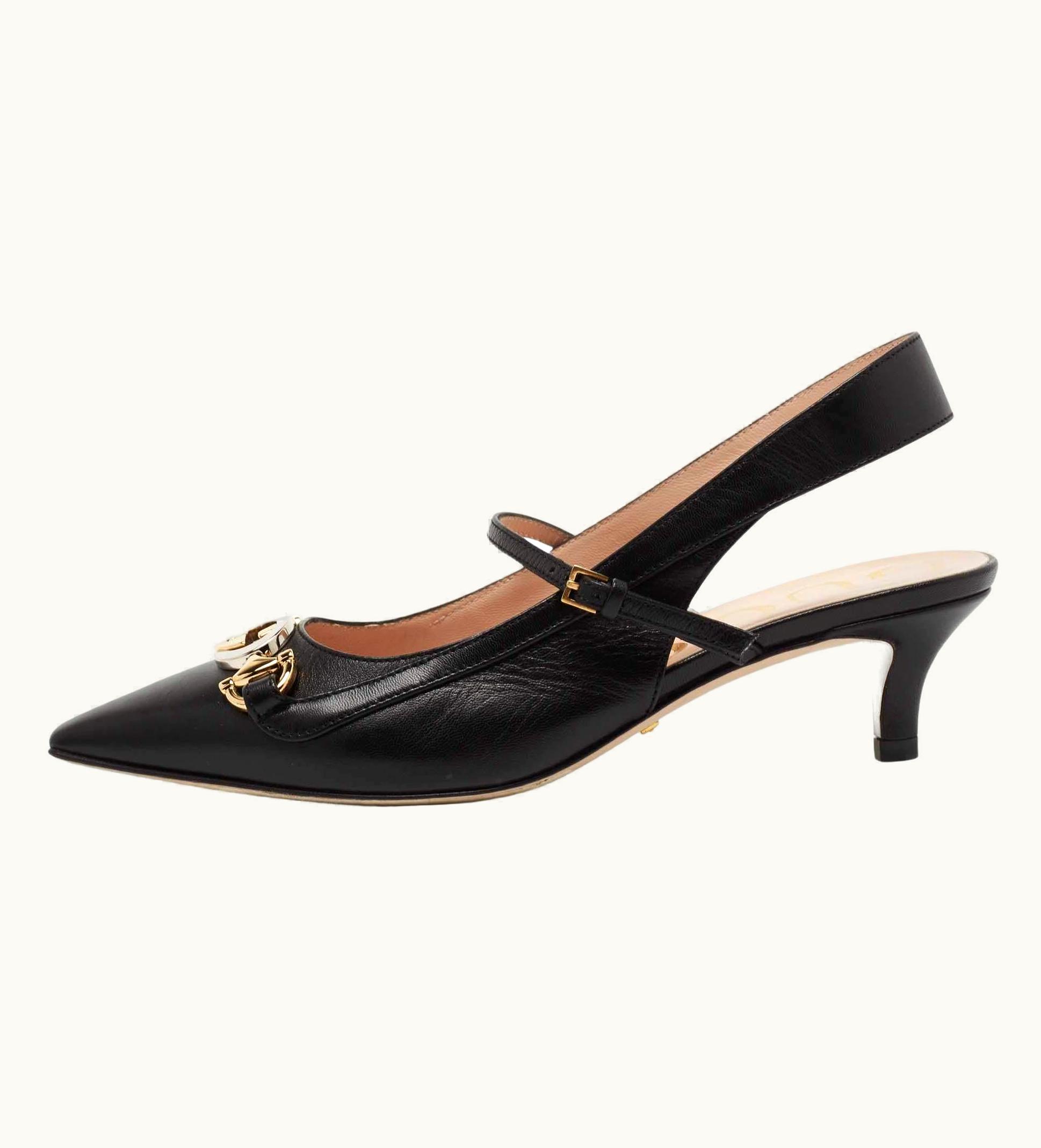 Gucci Gucci Black Leather Decollete Slingback Zumi Pumps
