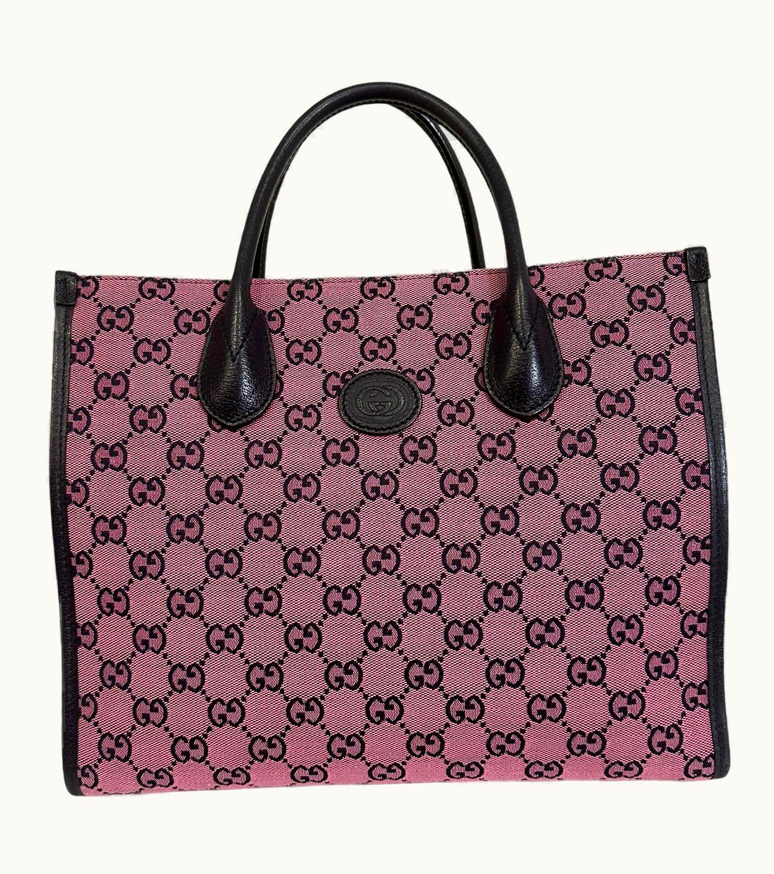 Gucci Gucci Tote Bag Pink Canvas Blue Leather Gg Supreme