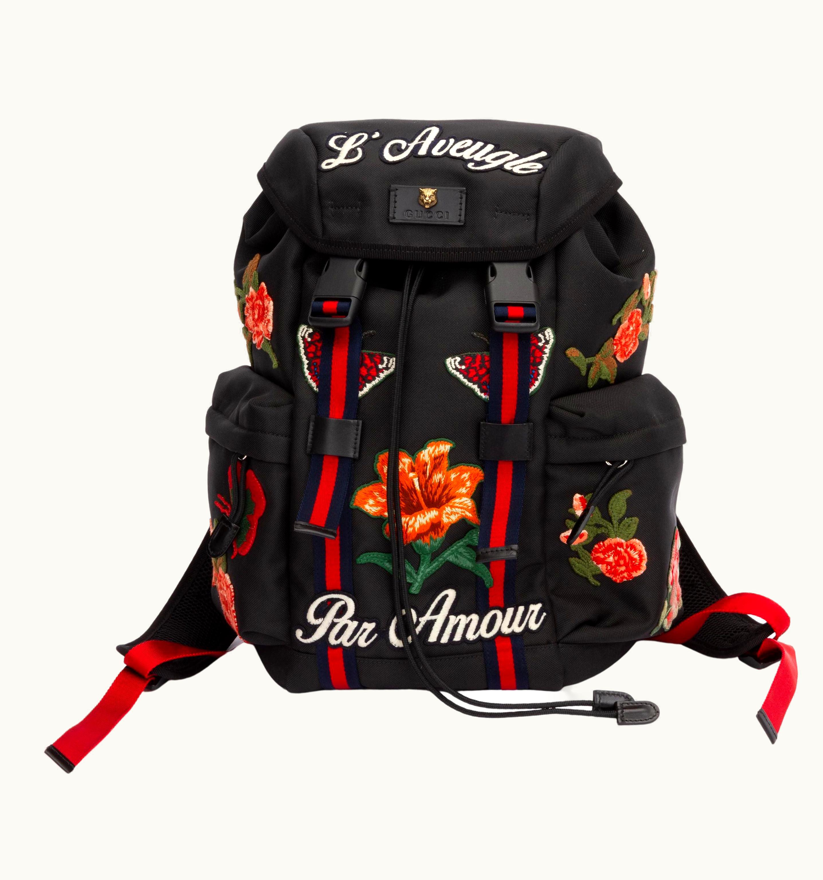 Gucci Gucci Black Embroidered Backpack