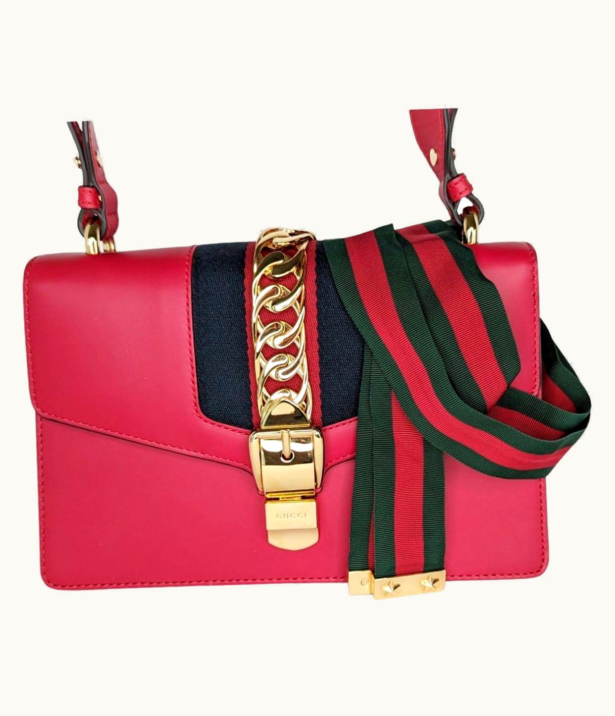 Gucci Gucci Calfskin Small Sylvie Chain Shoulder Bag Hibiscus Red