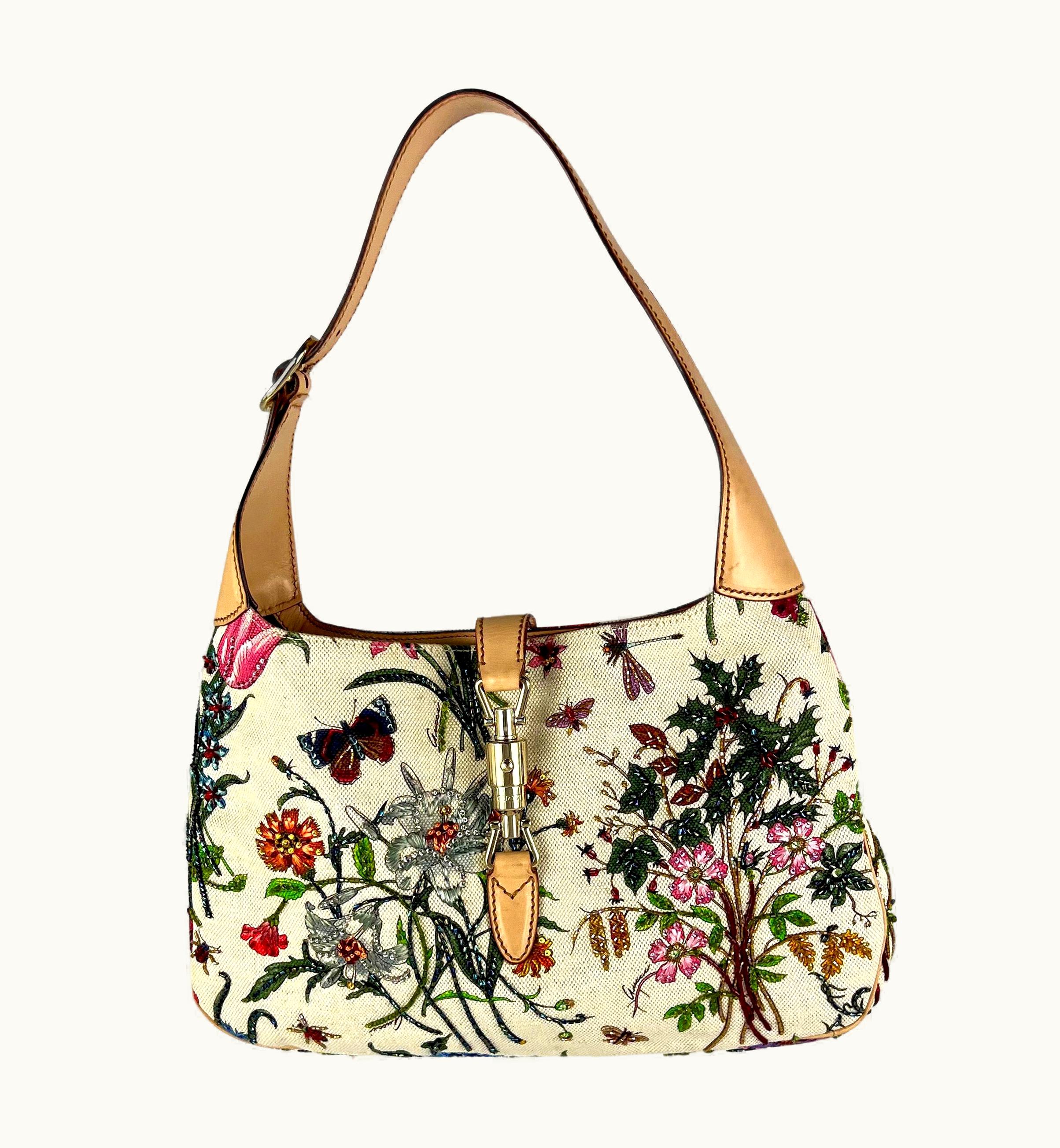 Gucci S/S 2005 Gucci Beaded Embroidered Sequin Flora Medium Jackie Shoulder Bag