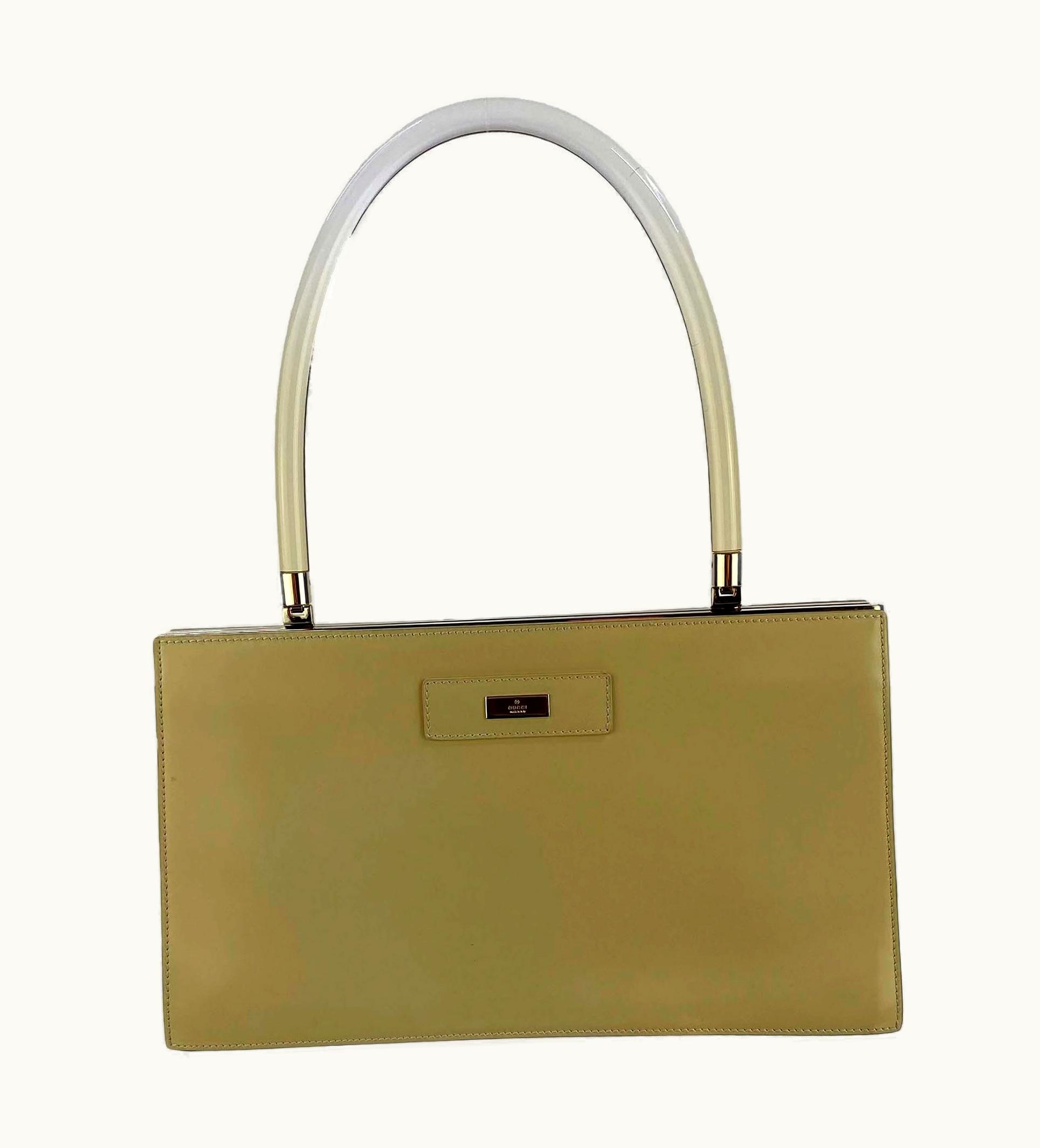 Gucci S/S 1998 Gucci By Tom Ford Tan Patent Leather Ombré Lucite Top Handle Bag