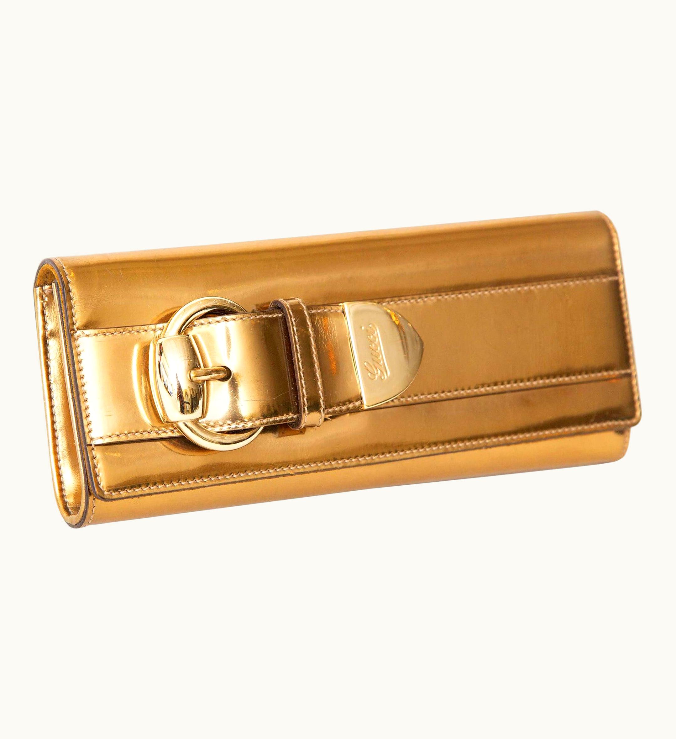 Gucci Gucci Gold Copper Color Leather Buckle Clutch Italian