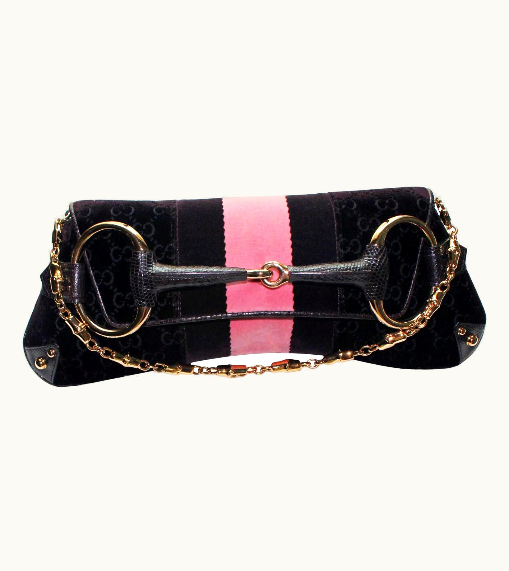 Gucci Gucci By Tom Ford Velvet Gg Logo Exotic Lizard Skin Horsebit Xxl Clutch Bag