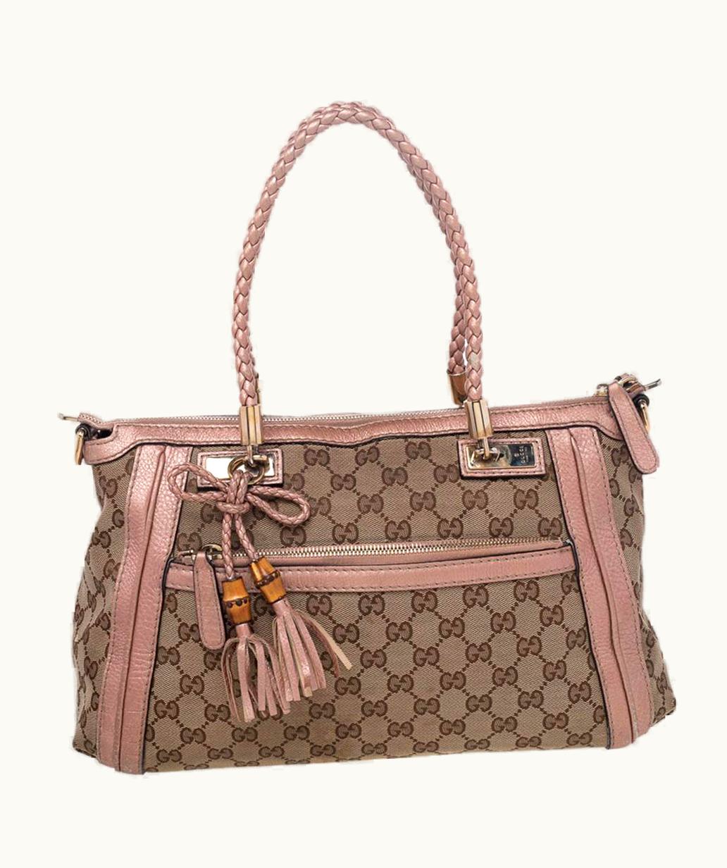 Gucci Gucci Beige Gg Canvas And Leather Bell Satchel