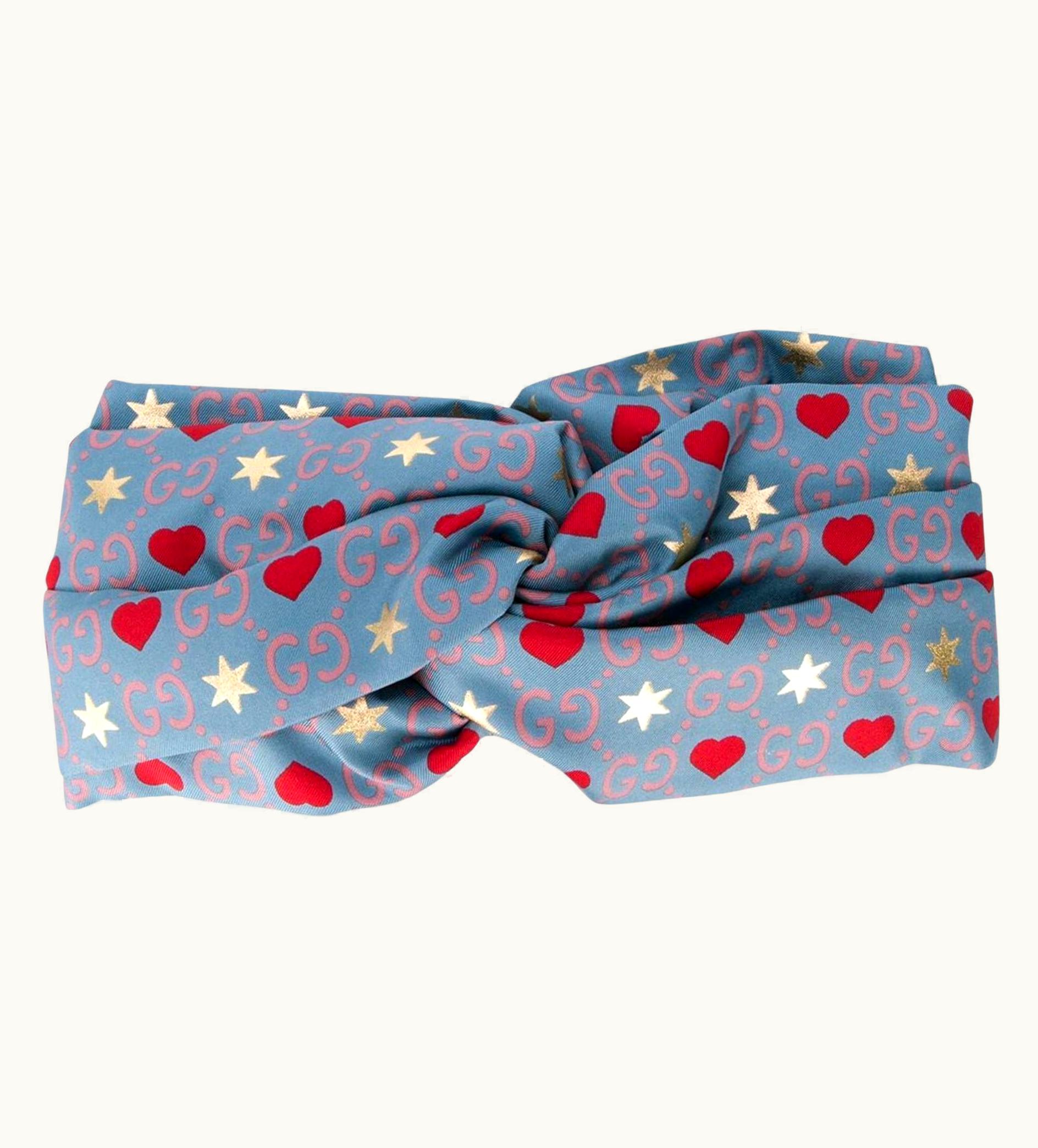 Gucci Gucci Gg Heart Silk Twill Headband Blue (609894)