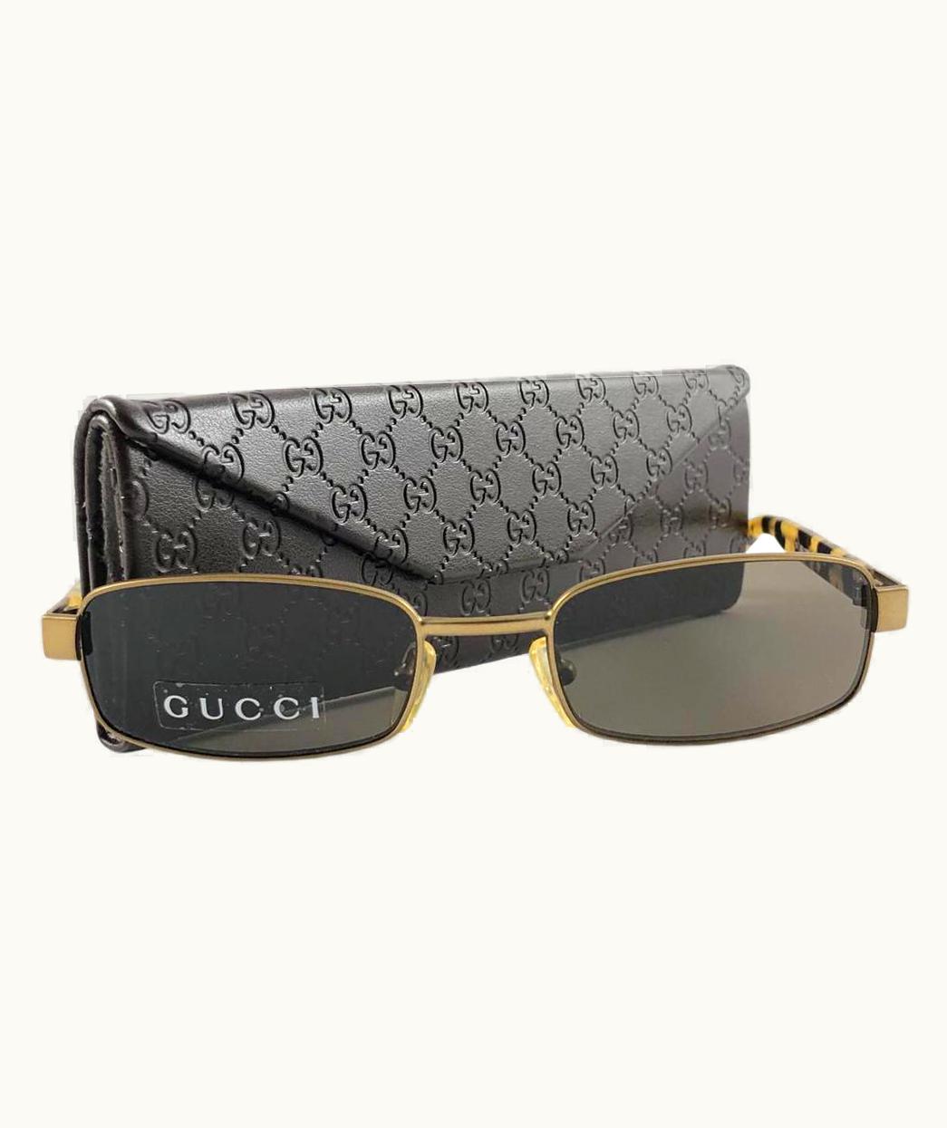 Gucci Vintage Gucci 1638S/S Ocher Rectangular Frame Sunglasses 1990' Italy Y2k