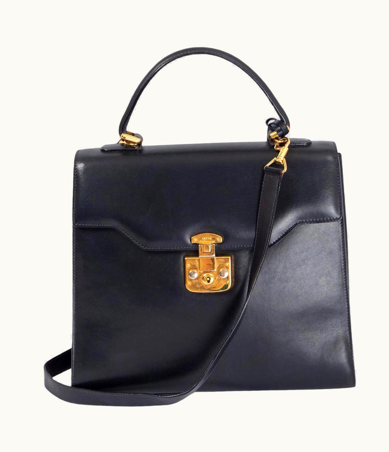 Gucci Gucci Navy Blue Leather Vintage Lady Lock Shoulder Bag