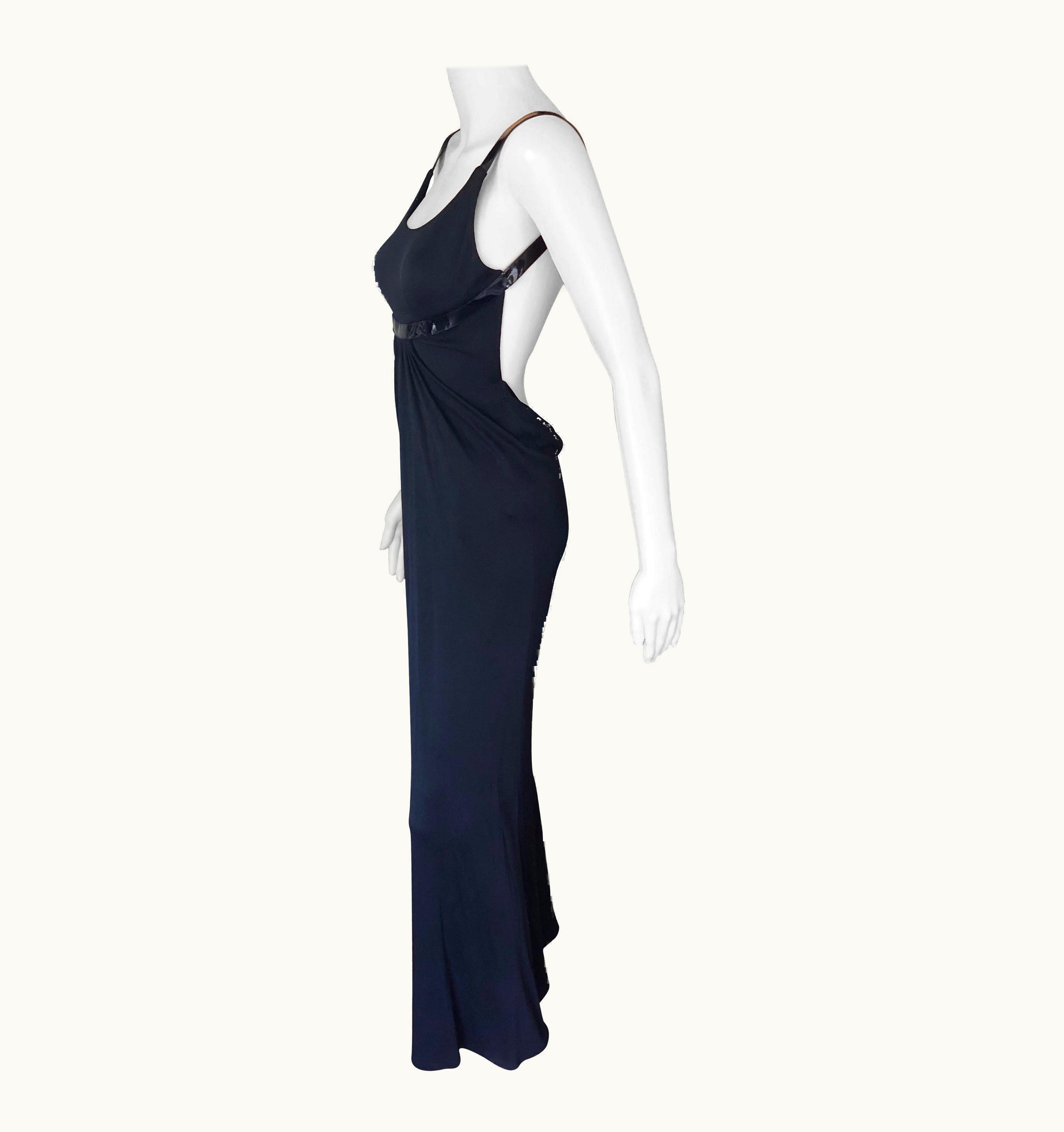 Gucci 1999 Gucci By Tom Ford Silk Draped Open Back Black Dress Gown