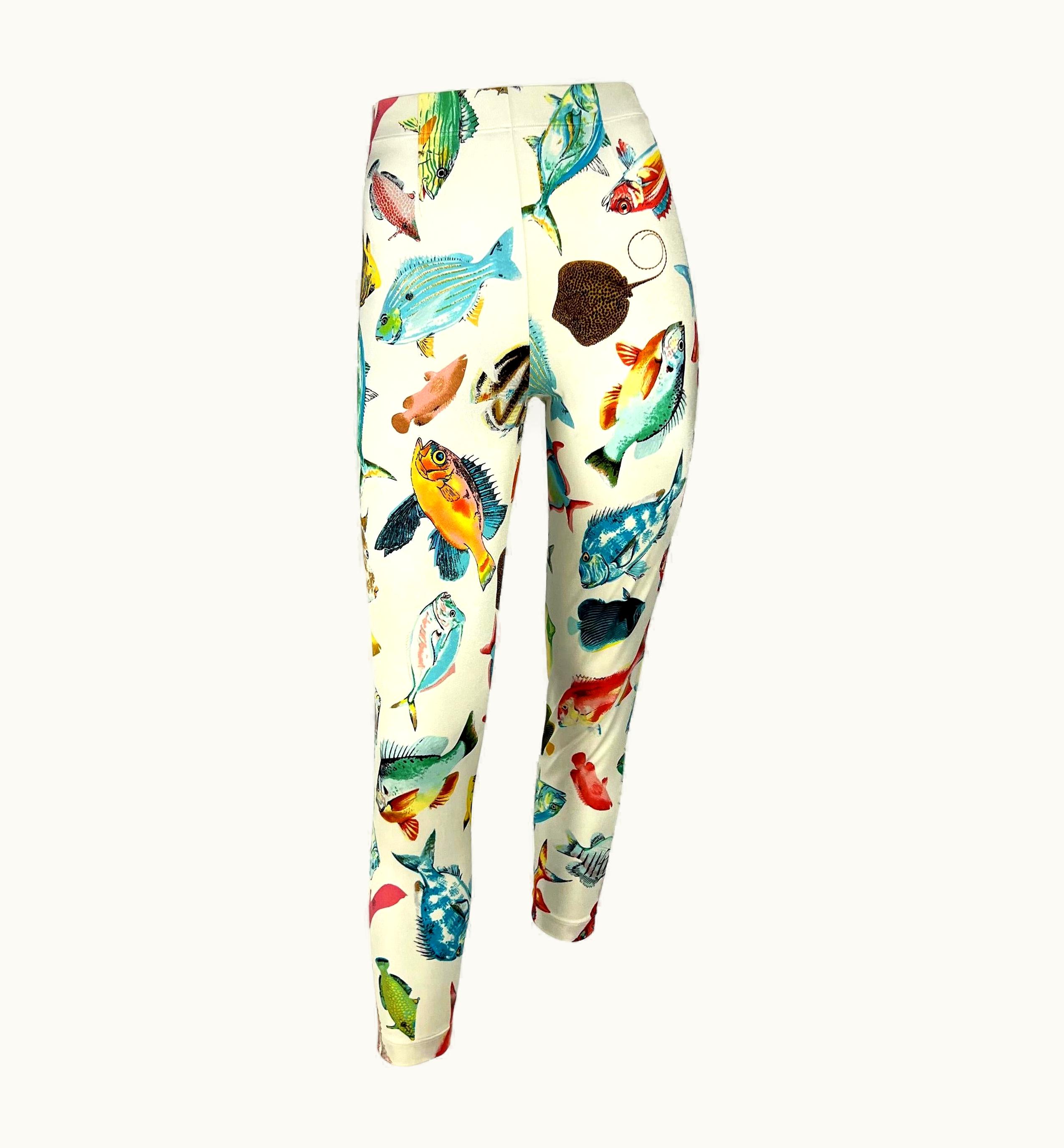 Gucci S/S 1992 Gucci White Stretch Sea Life Fish Print Legging Pants