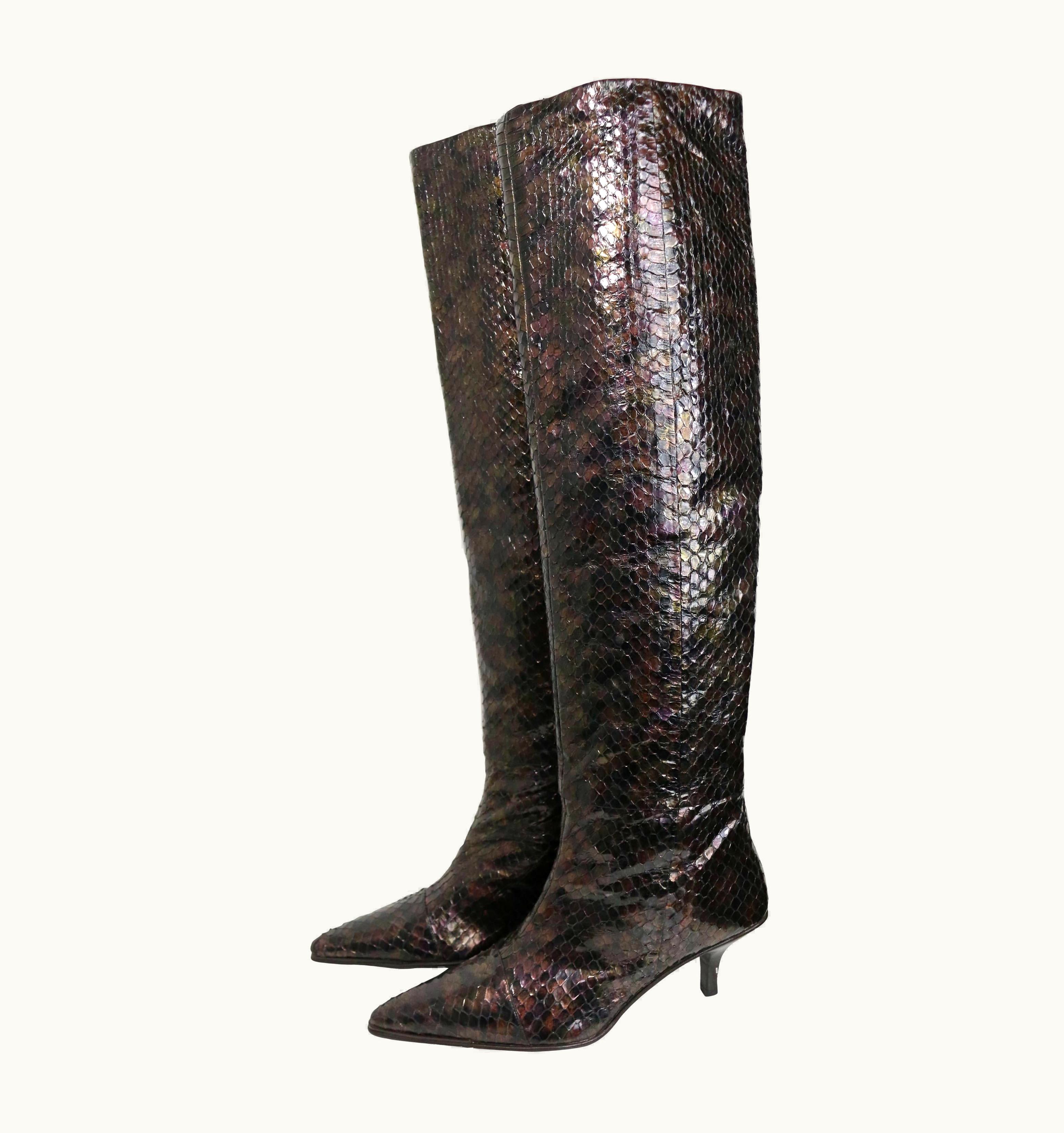 Gucci Vintage Gucci By Tom Ford Multi Coloured Python Snakeskin Slip On Long Boots