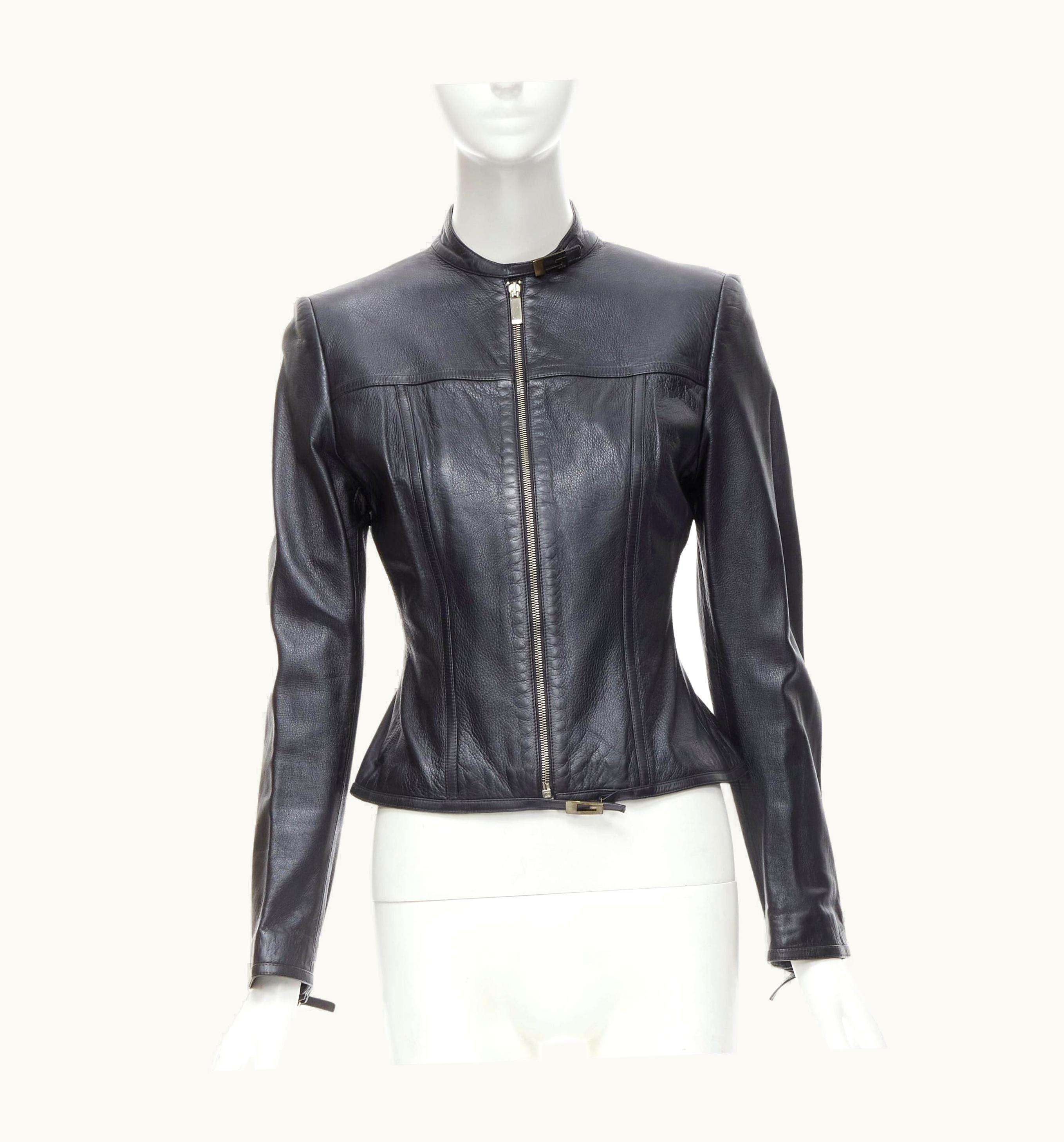 Gucci Gucci 1996 Vintage Tom Ford Black Leather G Logo Buckle Biker Jacket