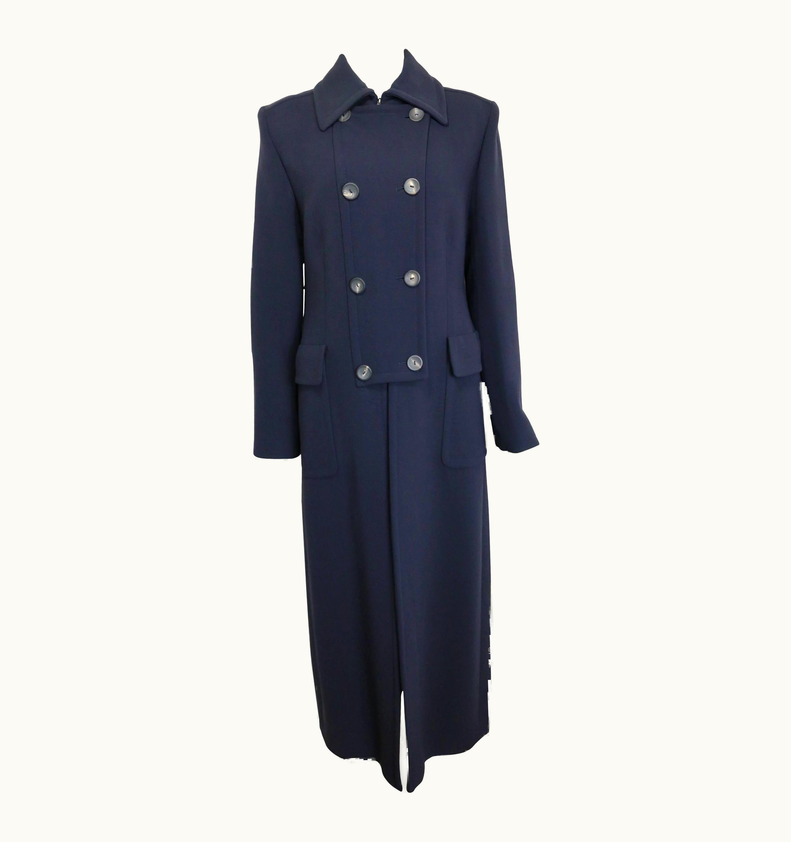 Gucci Unworn Gucci By Tom Ford Navy Wool Double Breasted Maxi Coat Fall