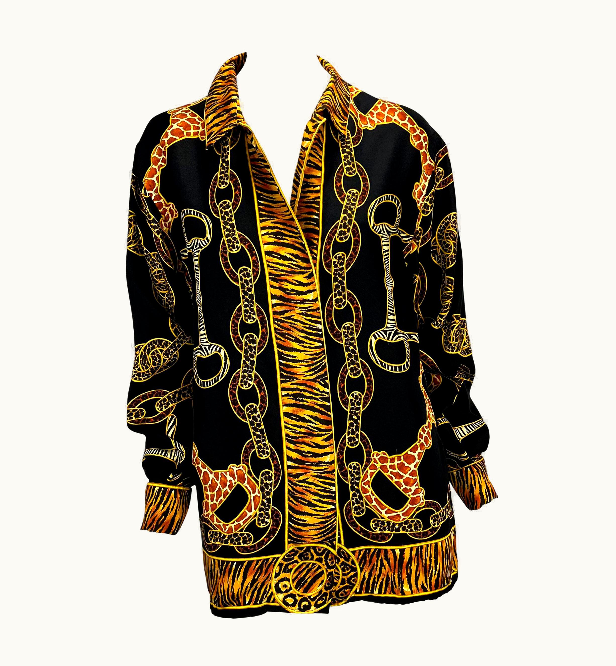 Gucci AW 1993 Gucci Ad Animal Print Horsebit Black Silk 'gg' Cufflink Tunic Top UZ0573472