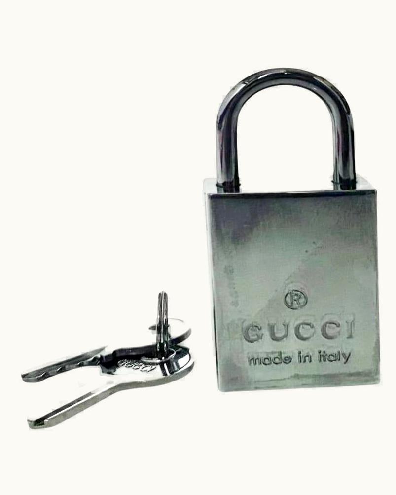 Gucci 2000s Gucci Gun Metal Stainless Steel Luggage Padlock With Key Set