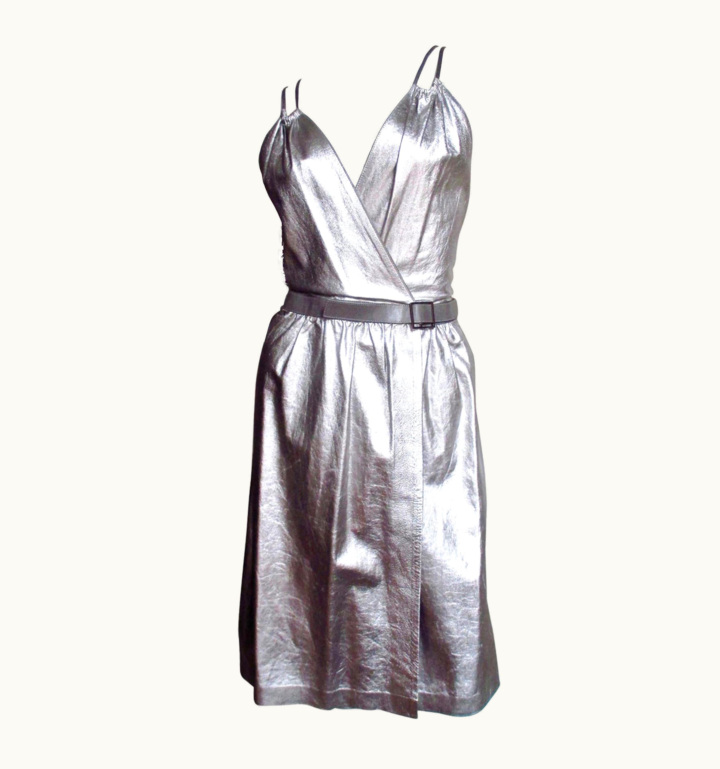 Gucci Tom Ford For Gucci Silver Leather Backless Dress