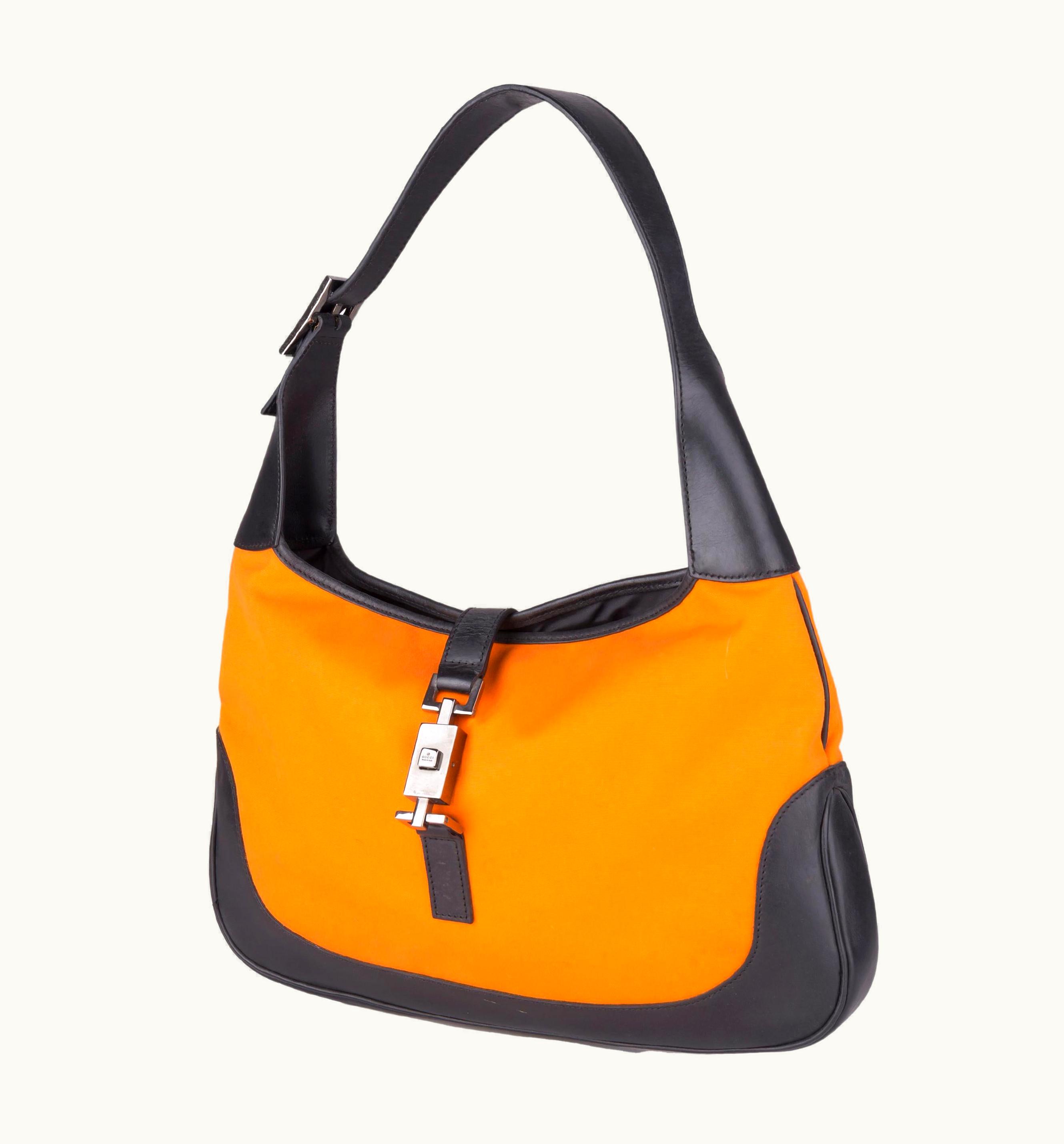 Gucci Gucci S/S 1999 Orange Canvas And Black Leather Trim Jackie Bag