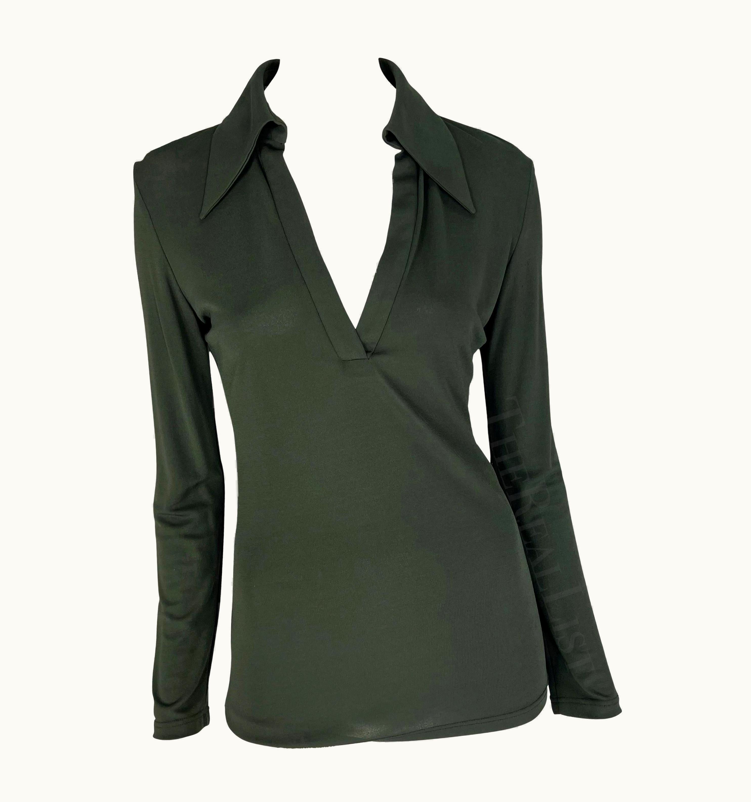 Gucci 1996 Gucci By Tom Ford Dark Green Viscose Long Sleeve Collared Shirt