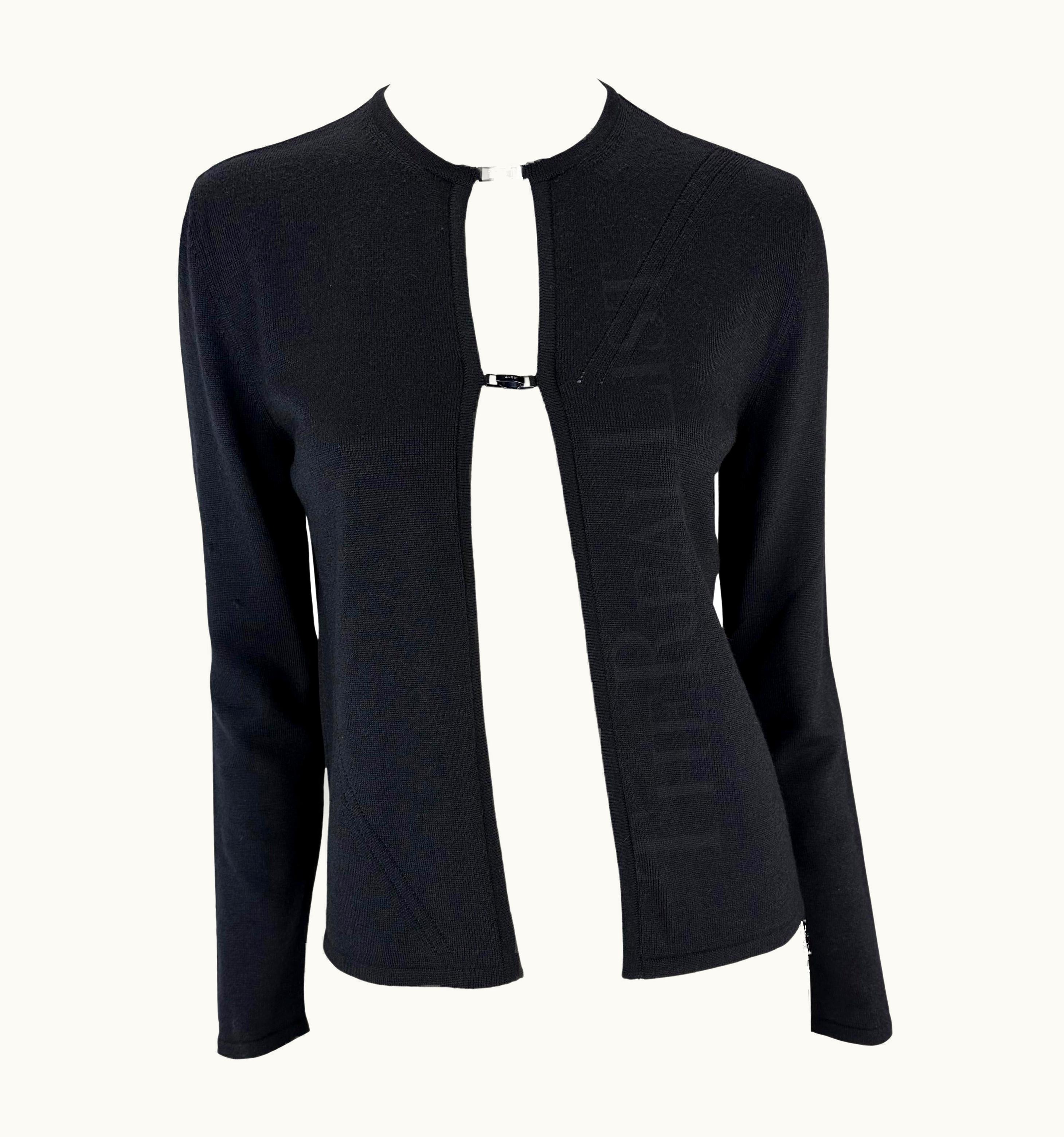 Gucci S/S 1998 Gucci By Tom Ford Charcoal Open Logo Buckle Cardigan Top