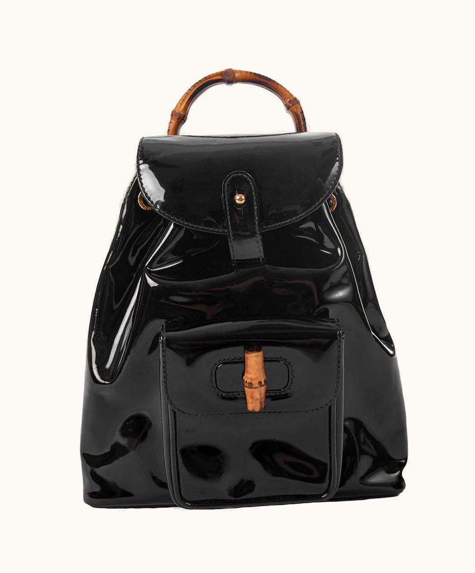 Gucci Gucci By Tom Ford Fall 1994 Documented Small Black Patent Bamboo Backpack